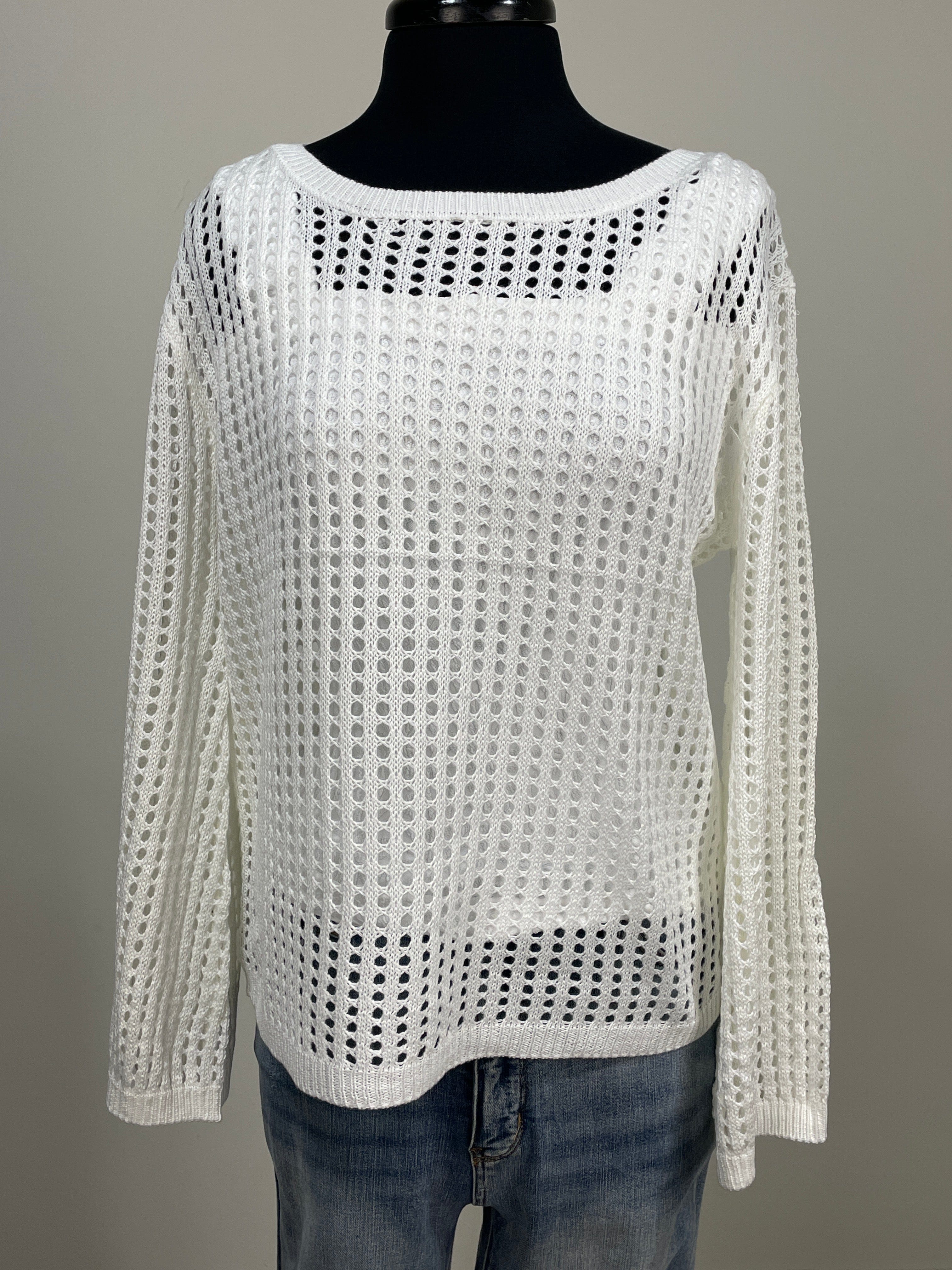 Ivory Hollow Out Long Sleeve Sweater