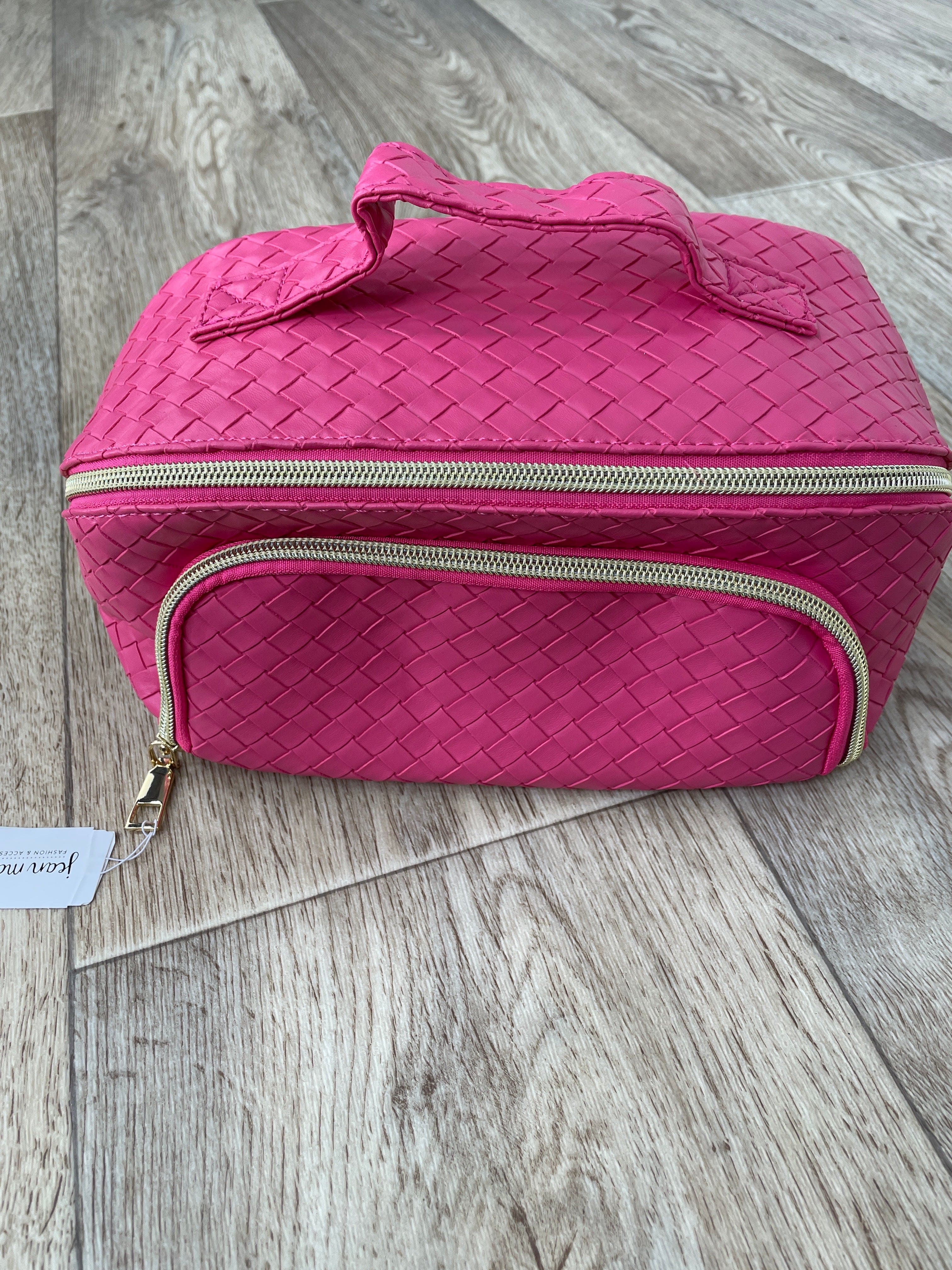 Fuchsia Woven Makeup Bag w/Pocket