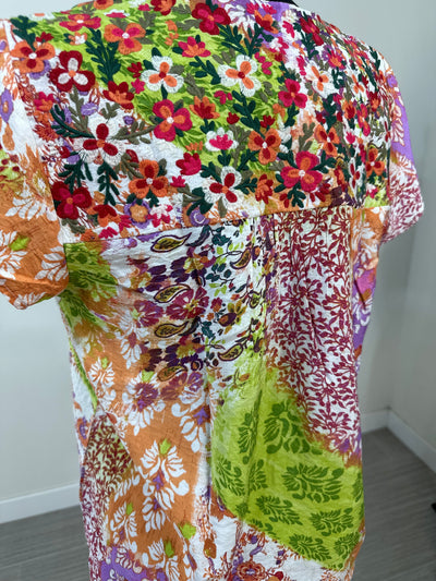 Purple & Green Embroidered Patchwork Top