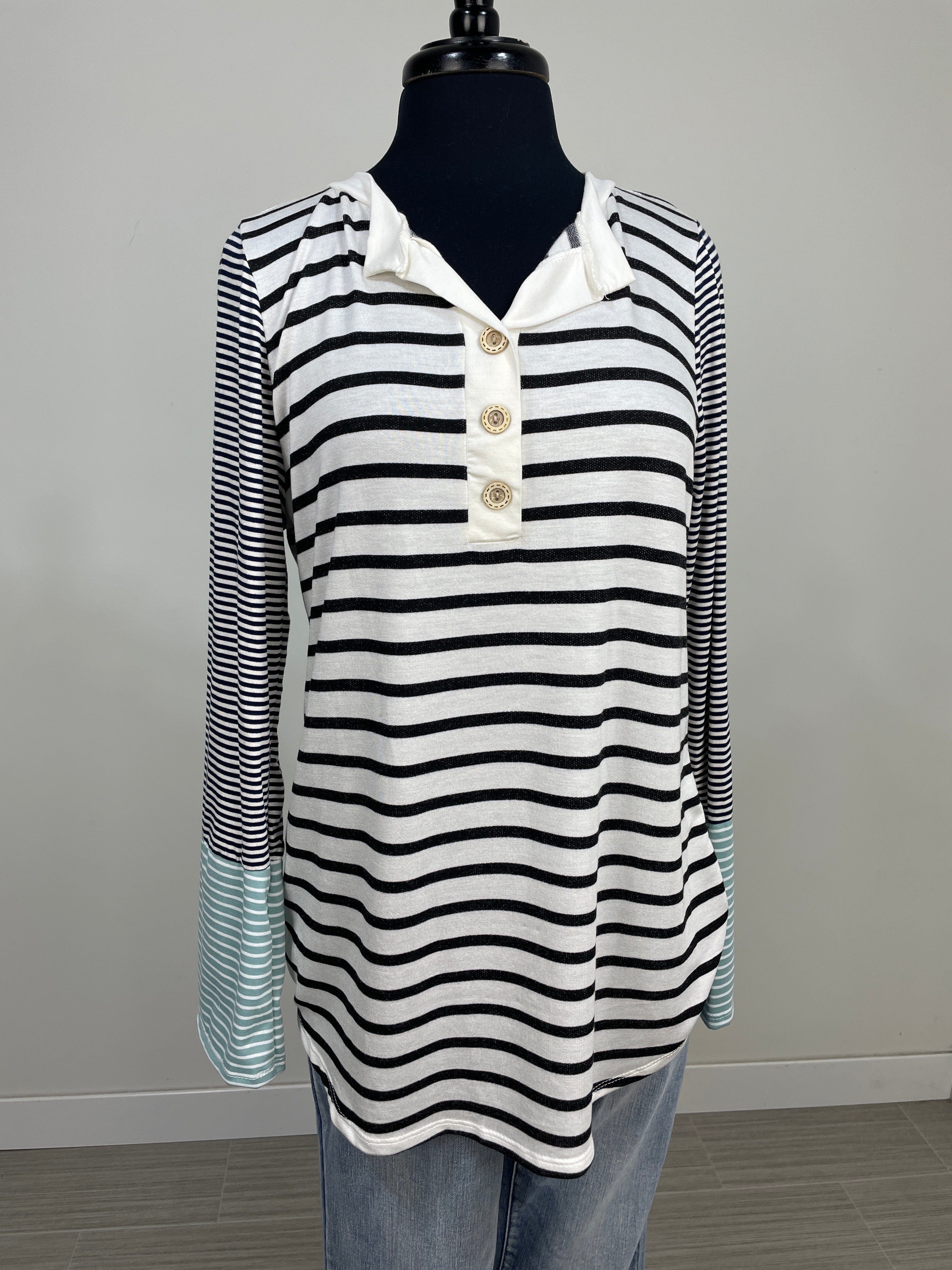 Black Stripe Henley Top