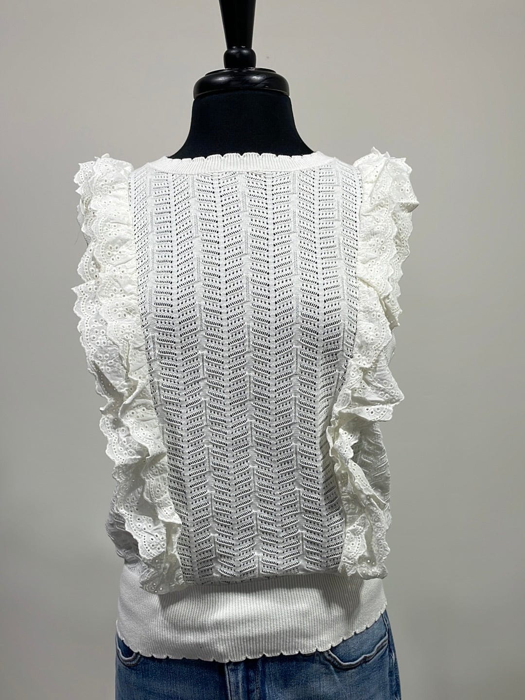 Off White Knit Detailed Sleeveless Top