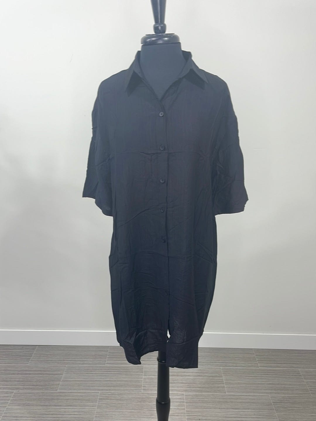 Black Button Up Cuff Dress