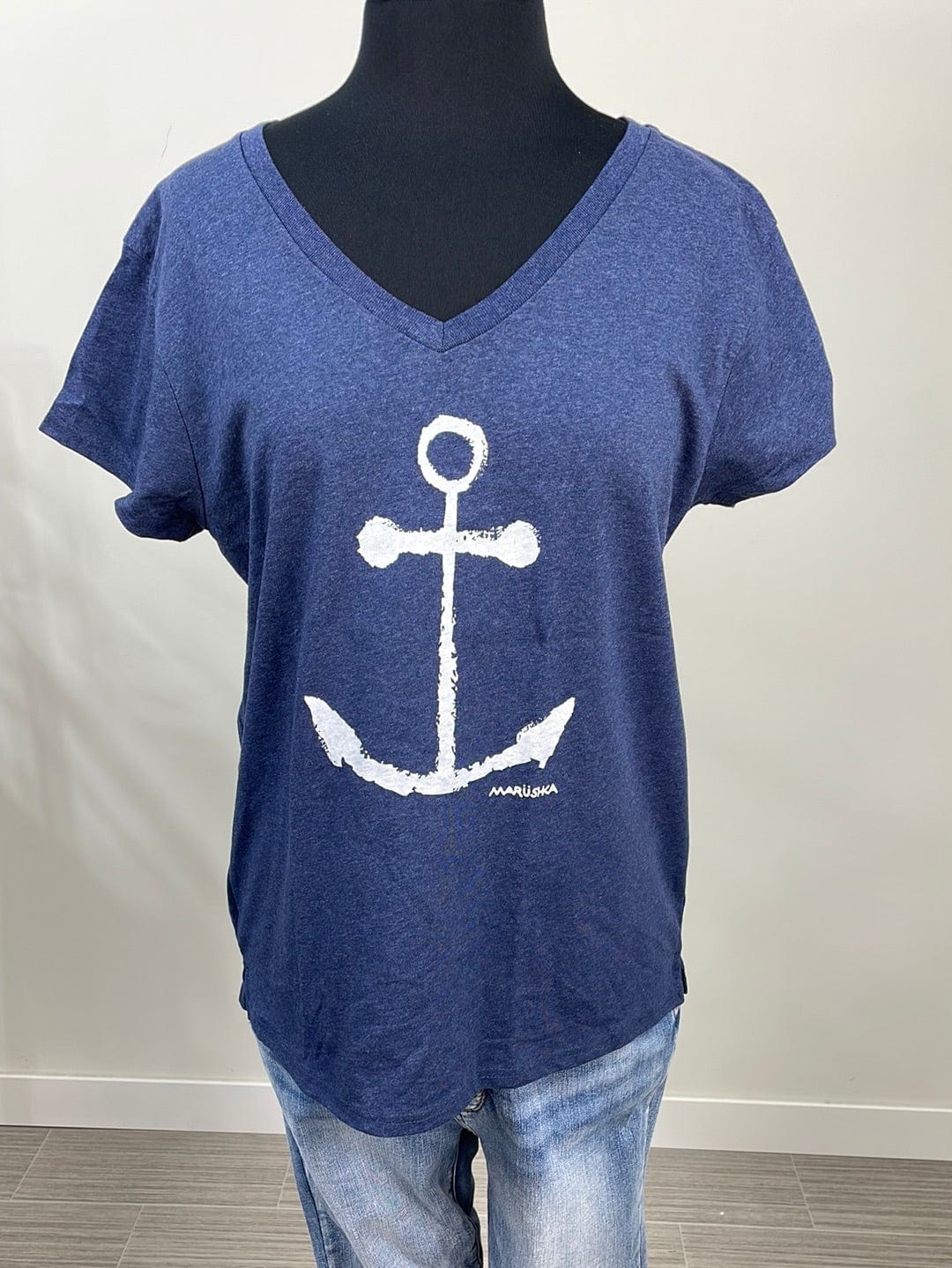 Heathered Navy Anchor Cap Sleeve Tee