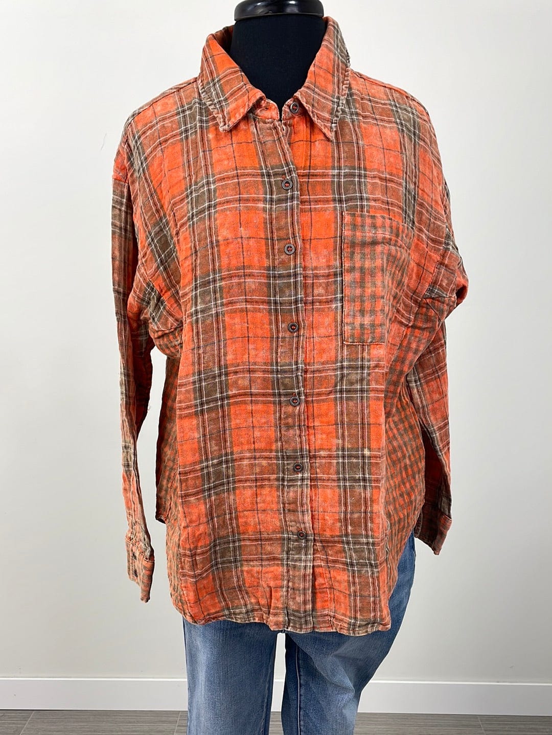 Orange Plaid Oversized Shirt Jacket