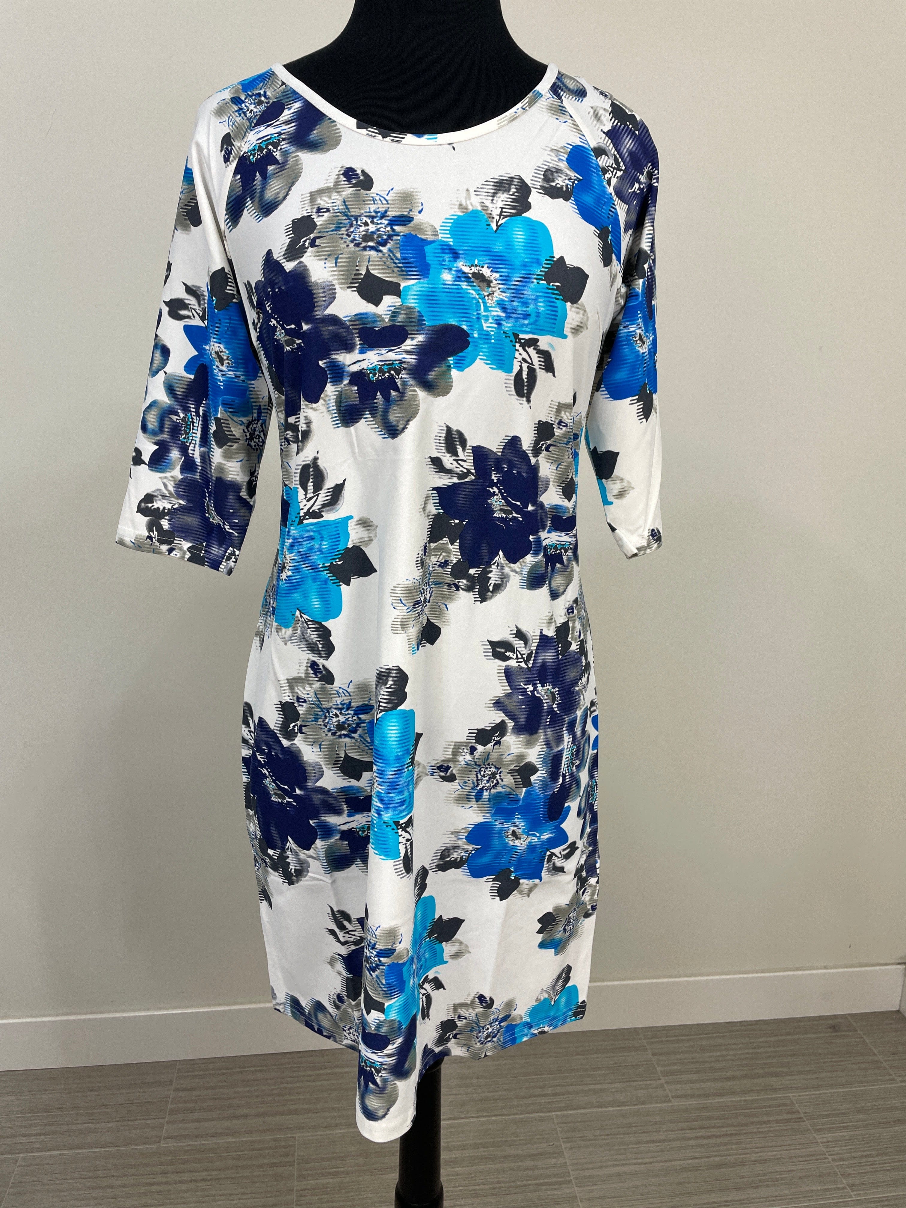 White & Navy Floral Gwen Crisscross Shift Dress
