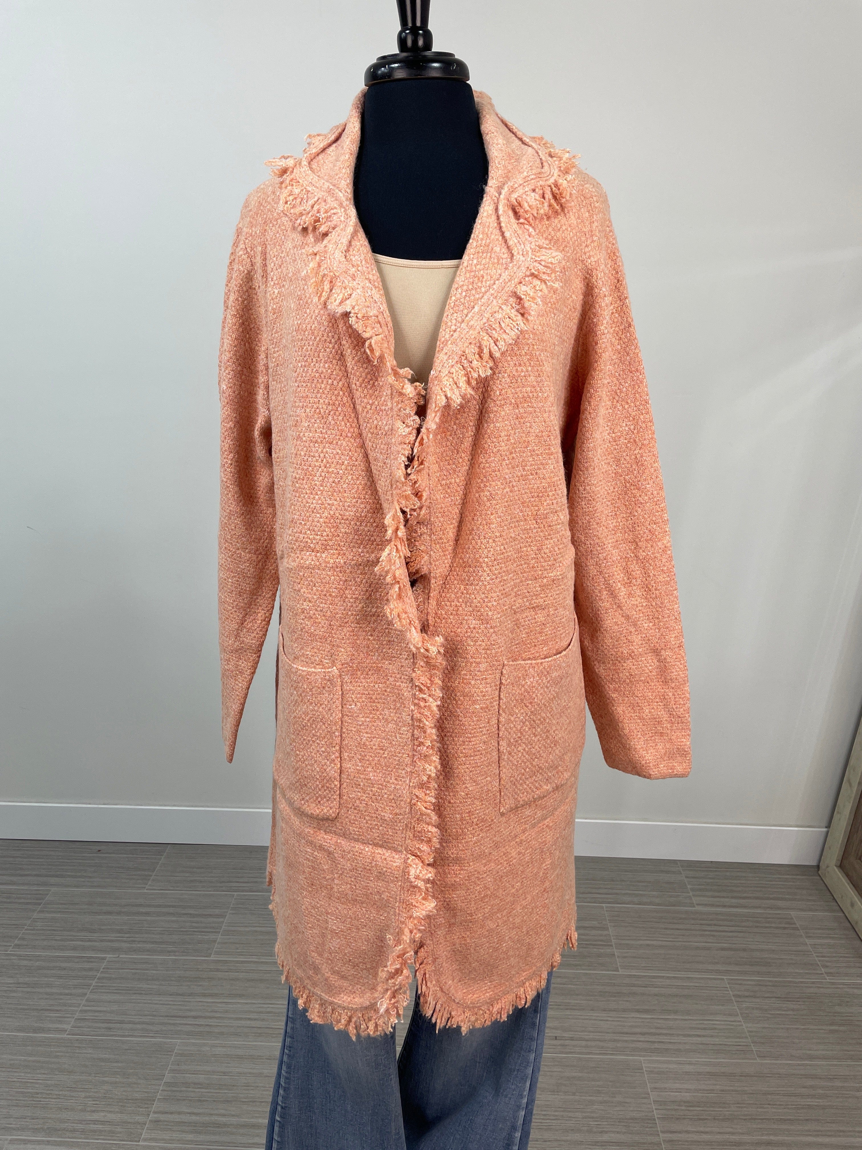 Orange Fringe Lapel Coatigan