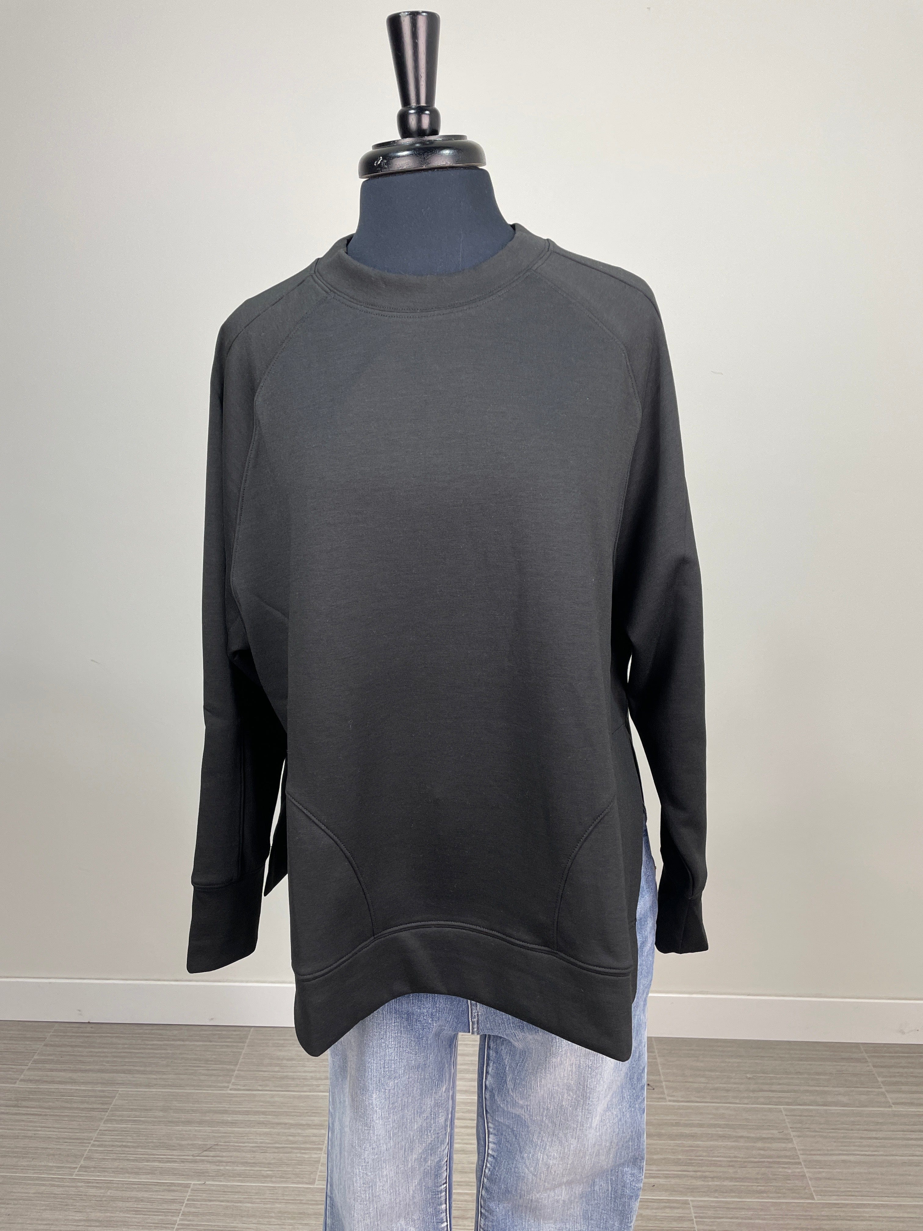 Black Scuba Round Neck Pullover