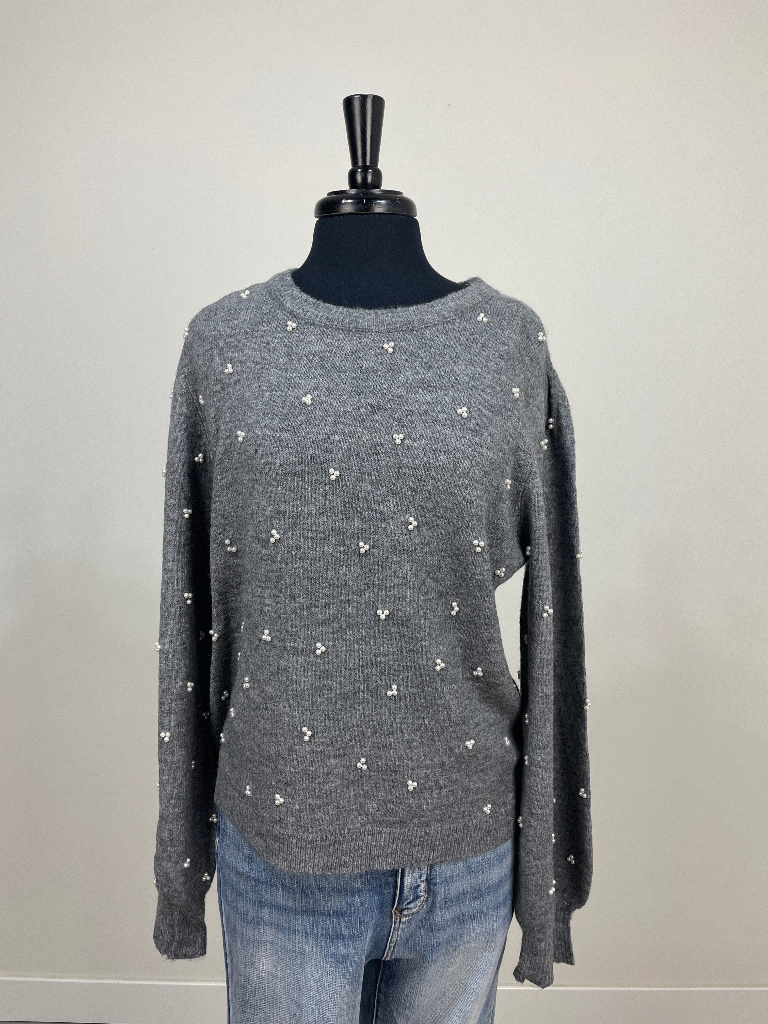 Grey Pearled Detail Sweater