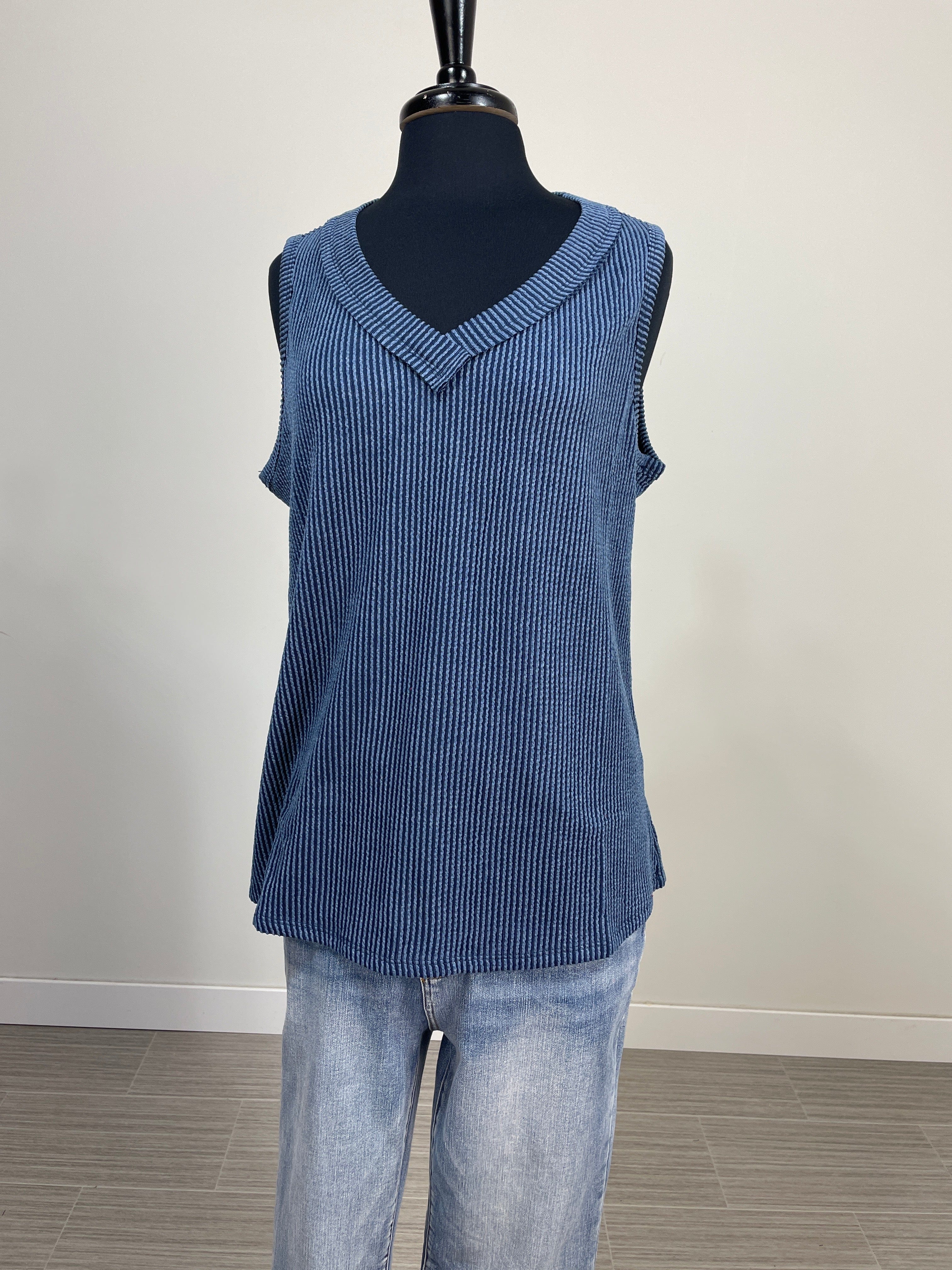 Navy Ribbed VNeck Tank