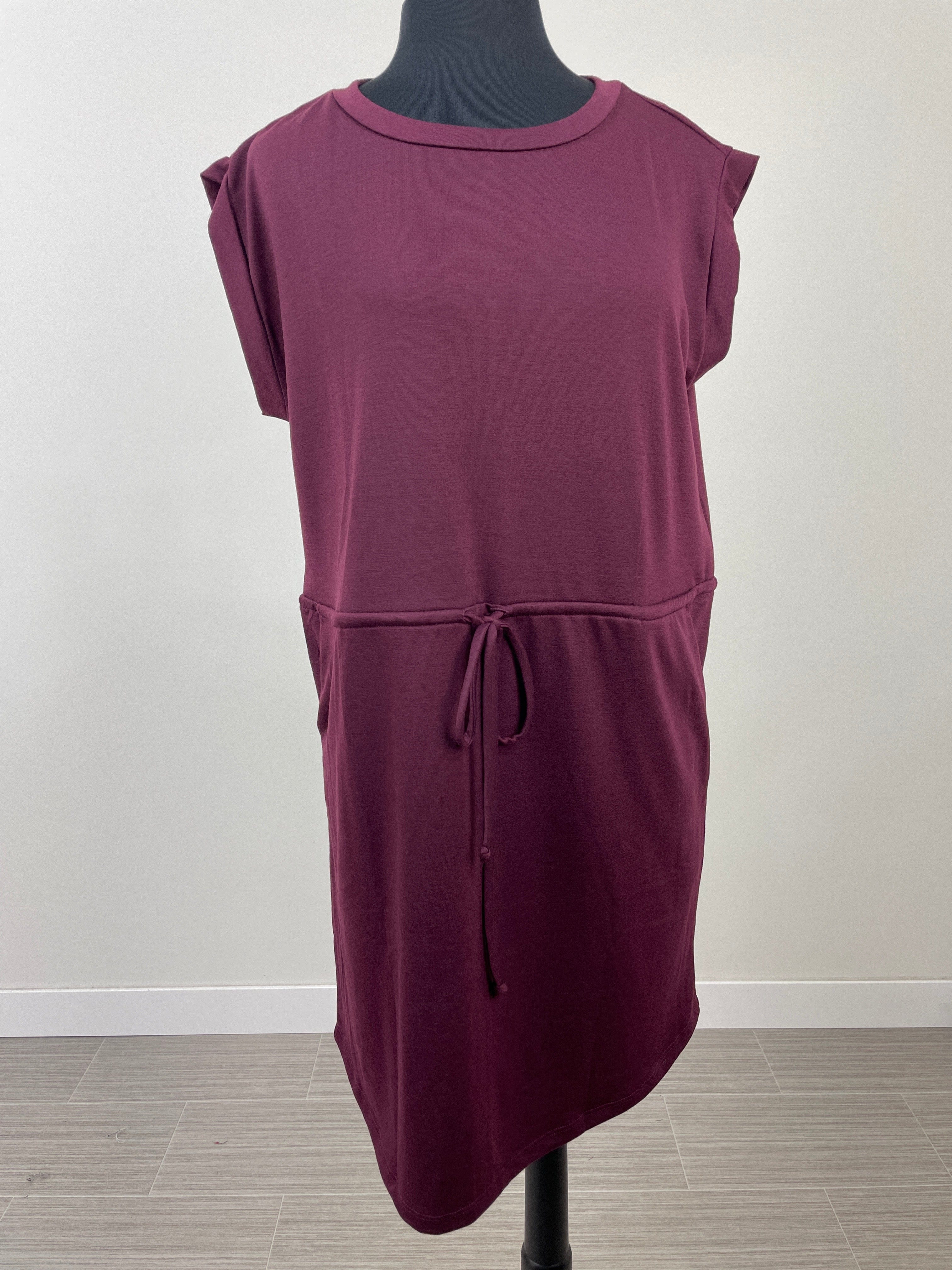 Wine Drawstring Terry Dress