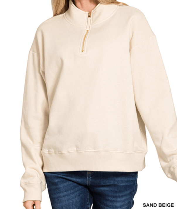 Sand Beige Fleece Half Zip Sweatshirt