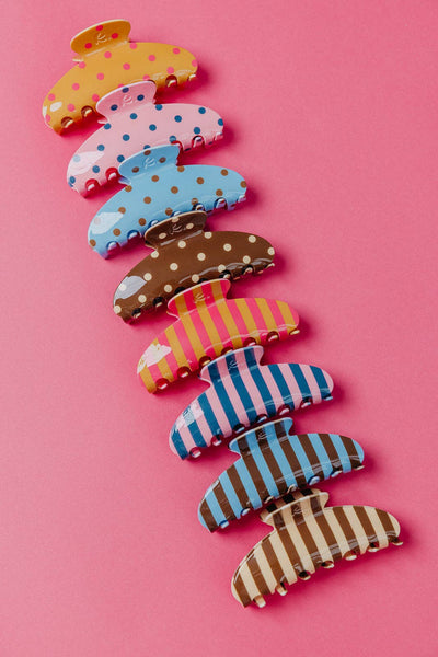 POLKA DOT & STRIPED OVERSIZED CLAWS: BROWN AND CREAM STRIPED