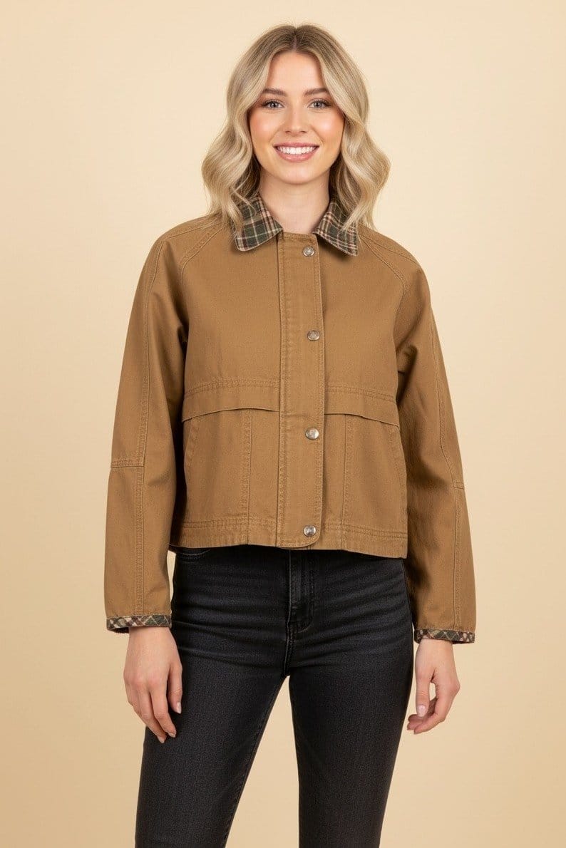 Camel & Olive Contrast Collar Barn Jacket