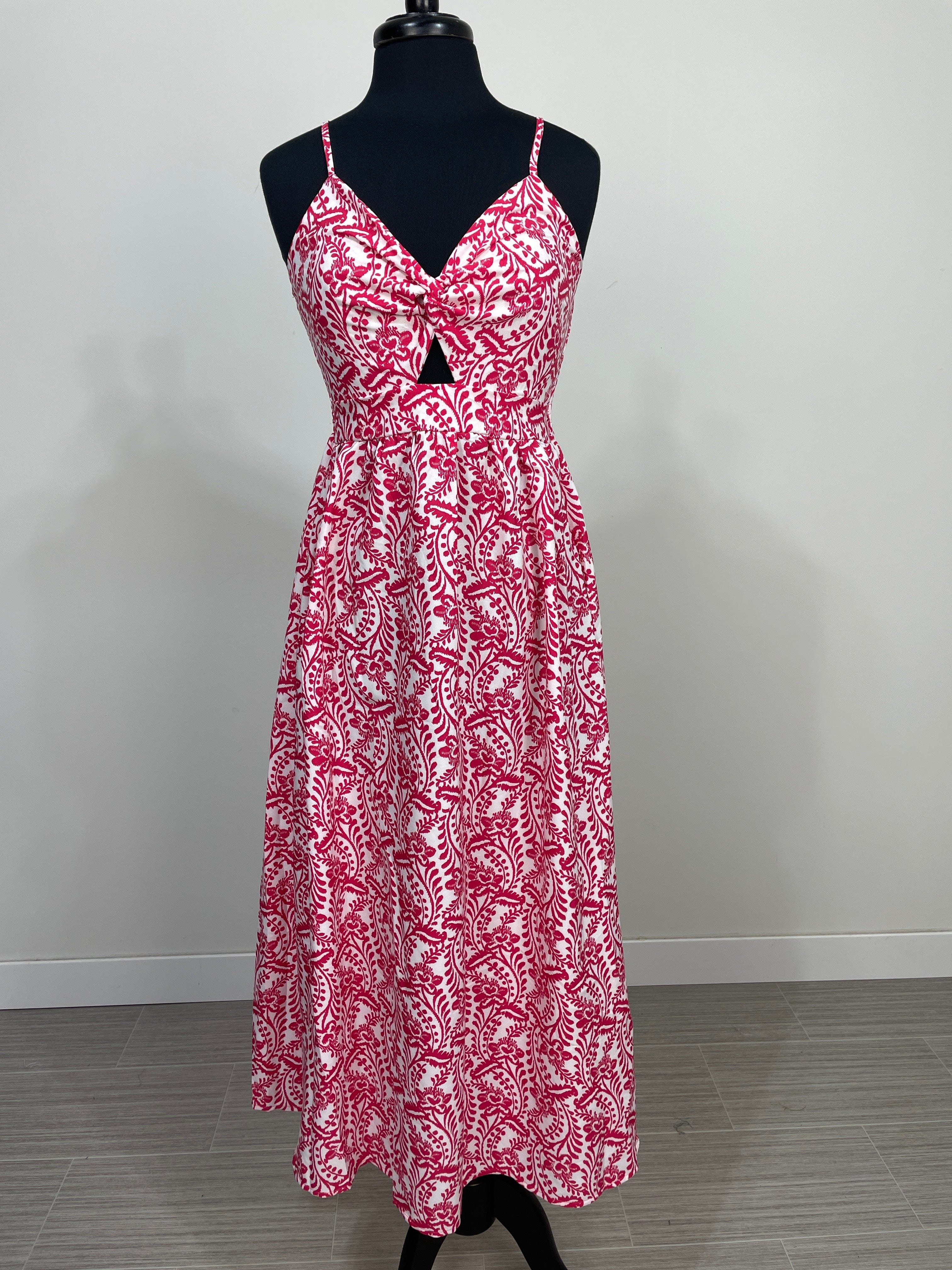Fuchsia Paisley Floral Print Keyhole Maxi Dress