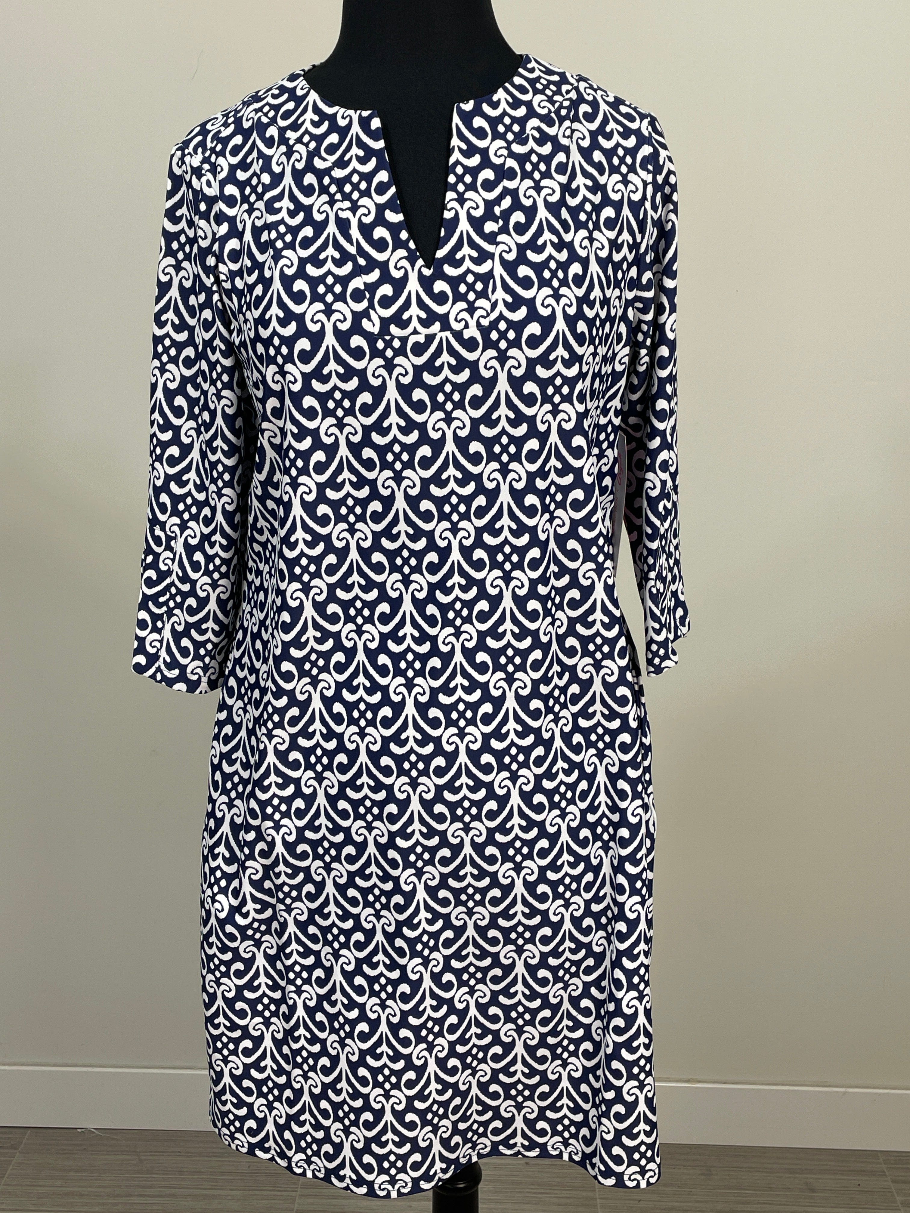 Navy & White Annalee Quarter Sleeve Dress