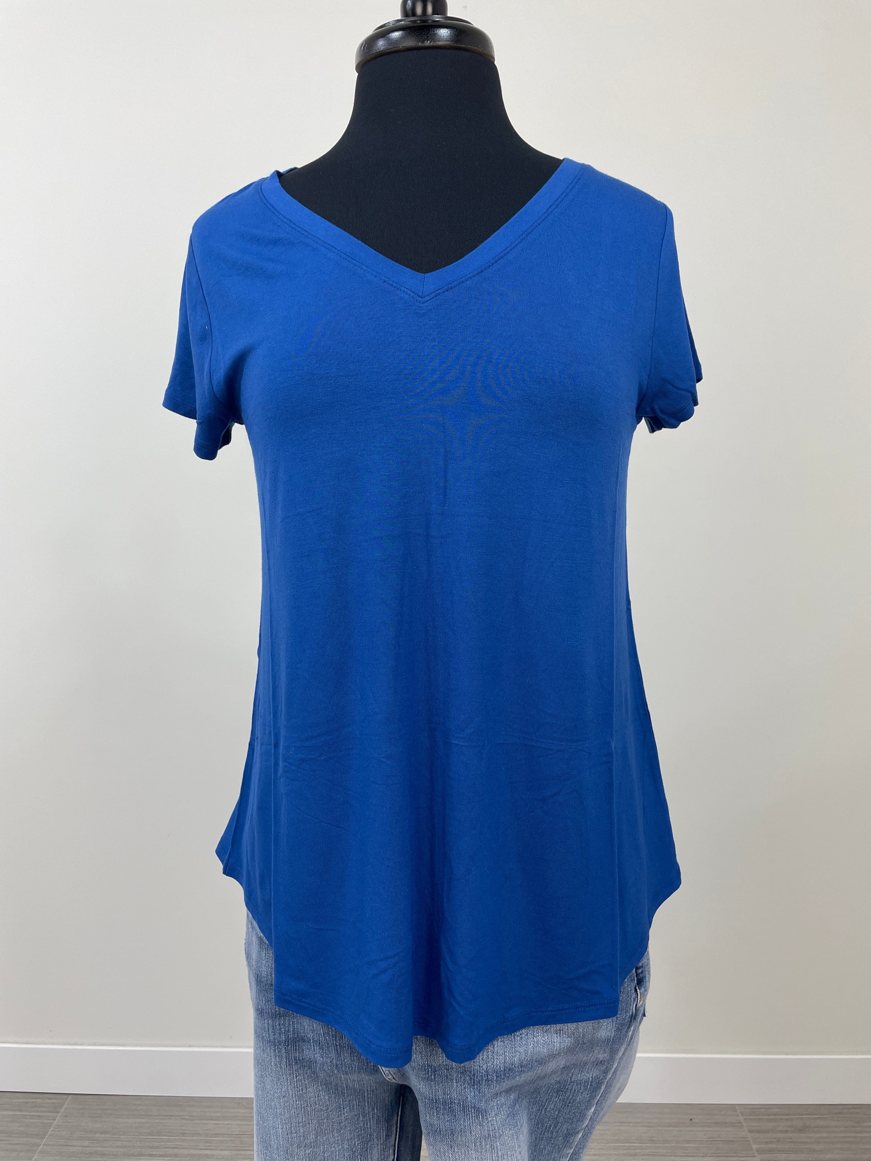 Light Navy V-Neck Short Sleeve Top