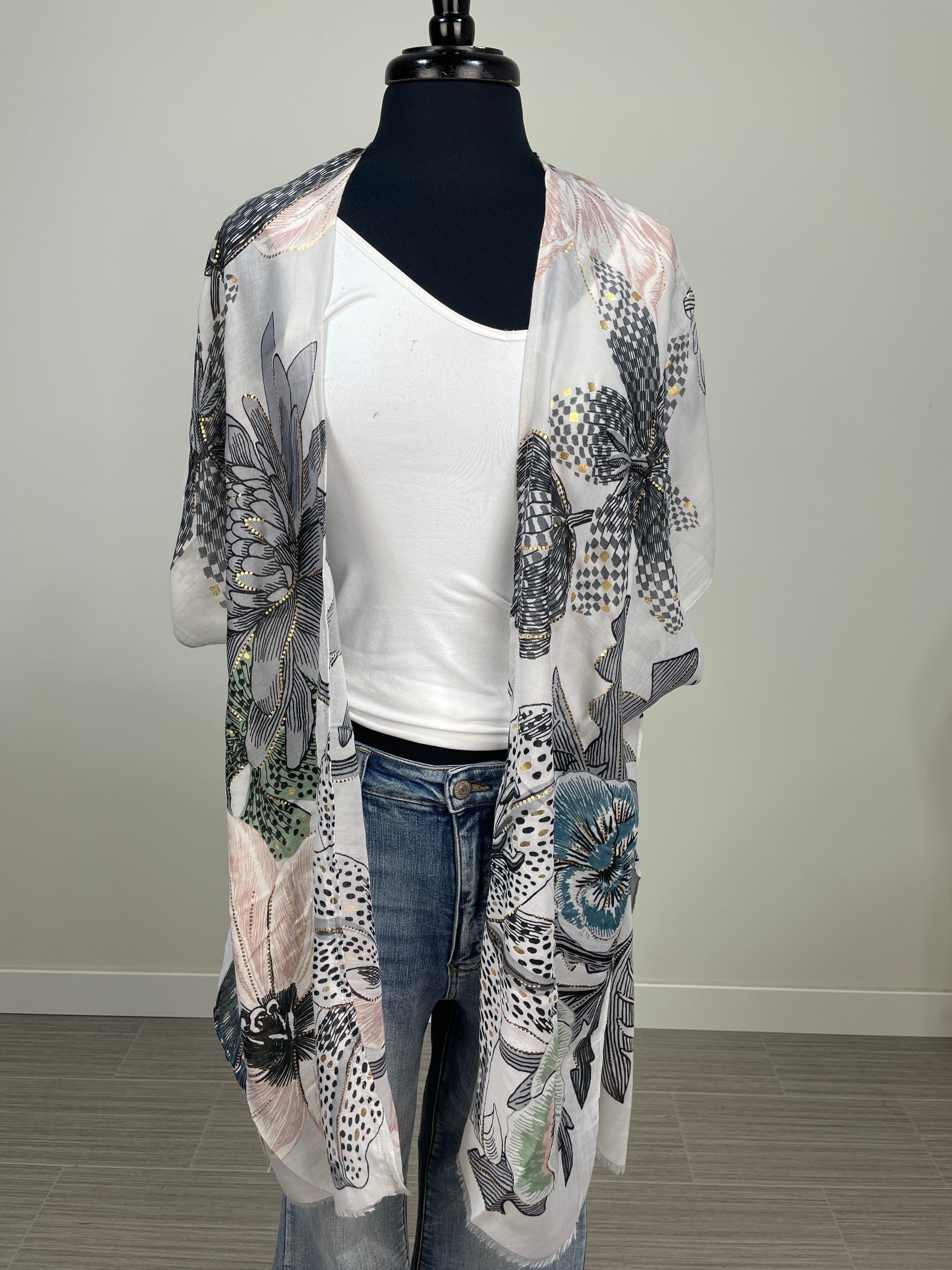 White Multi Floral Kimono