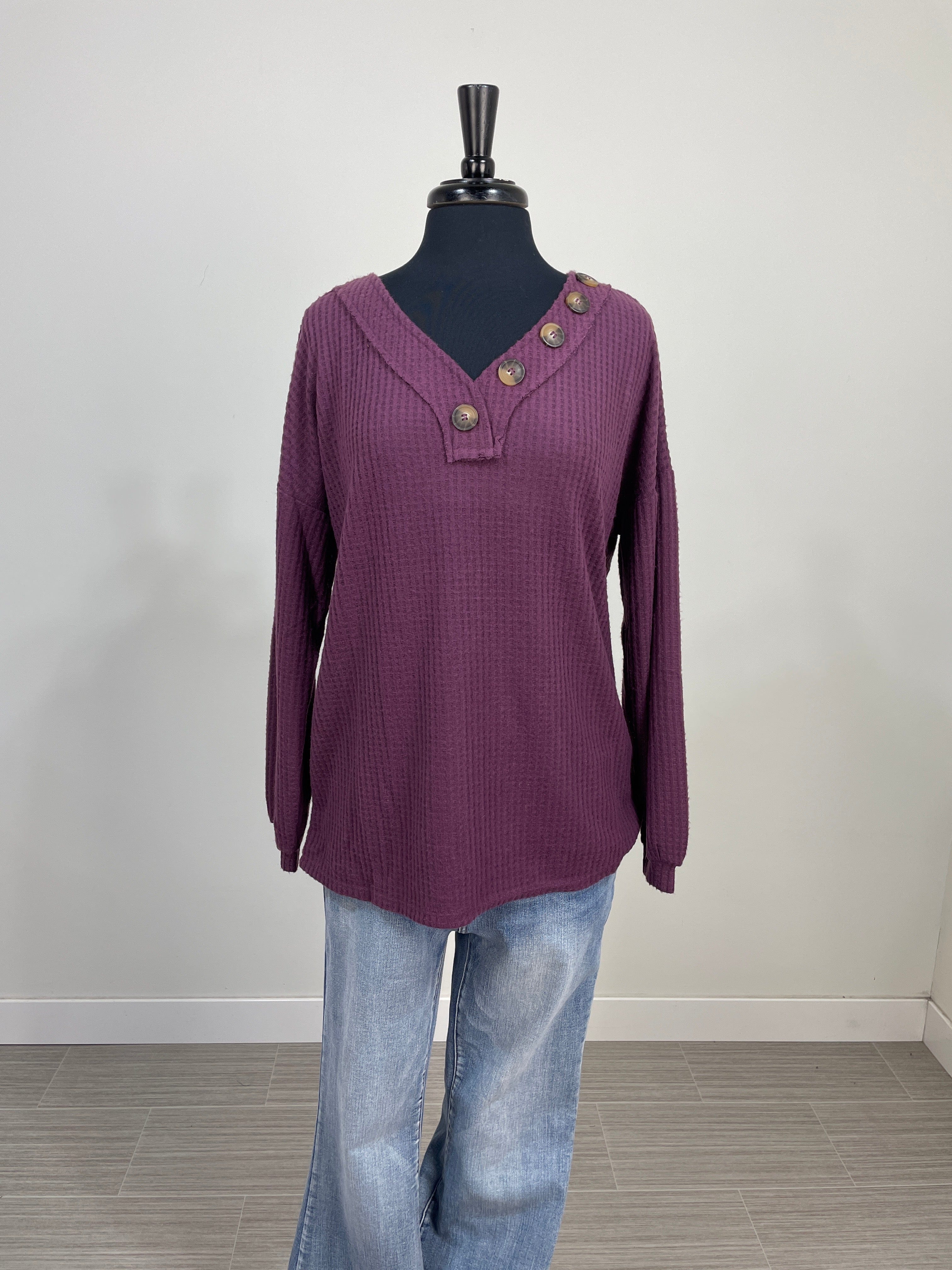 Eggplant Henley Waffle Top