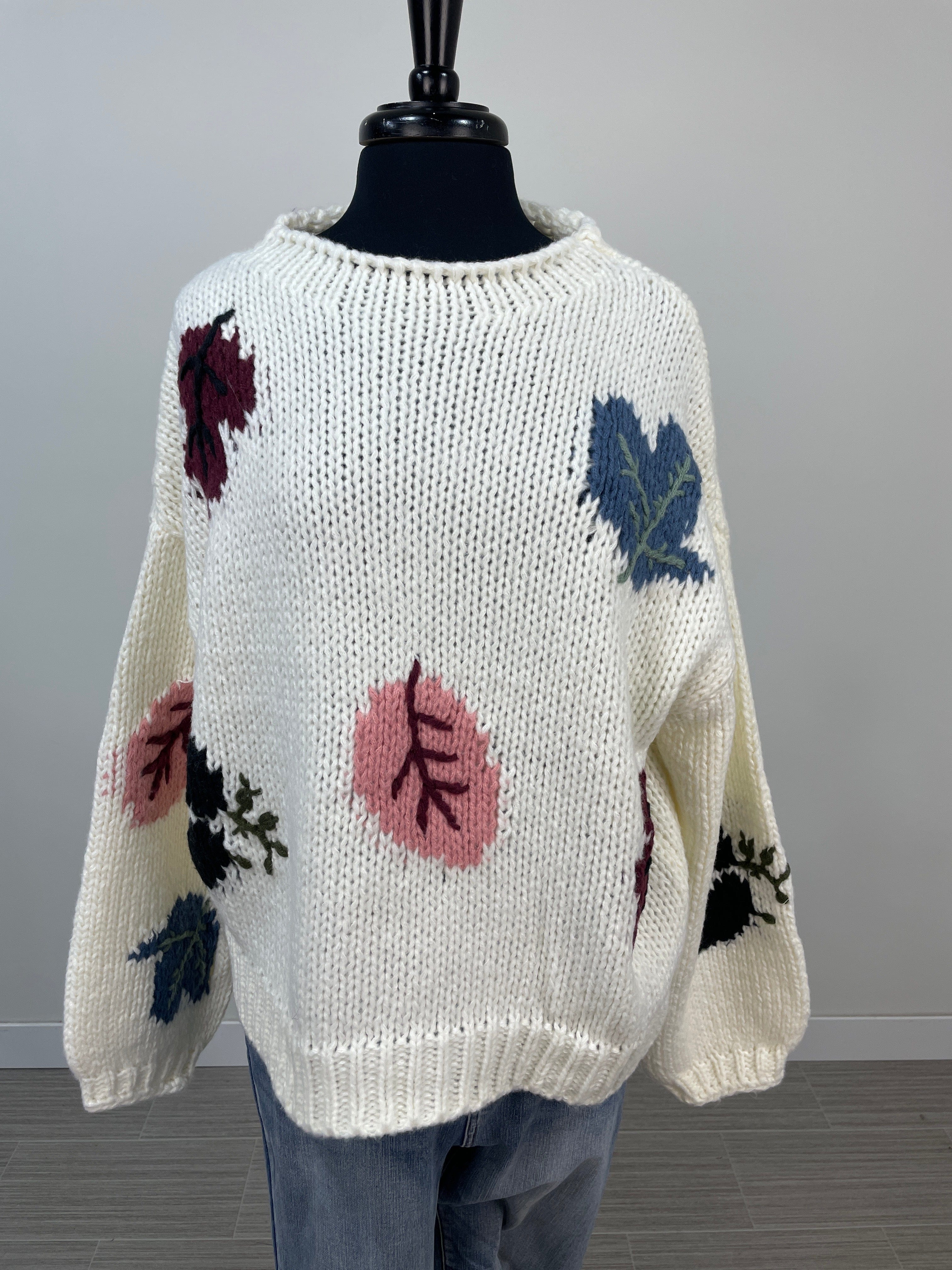 Ivory Leaf Print Sweater