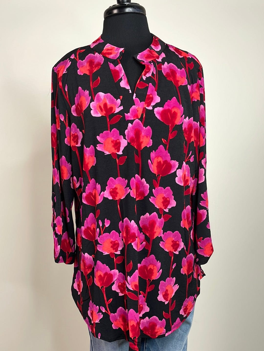 Black w/Deep Pink Floral Lizzy Top