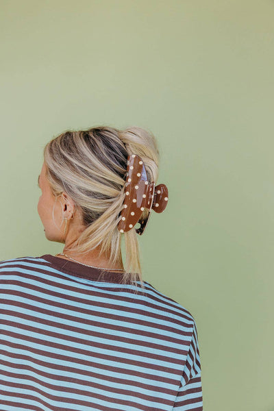 POLKA DOT & STRIPED OVERSIZED CLAWS: BROWN AND CREAM STRIPED