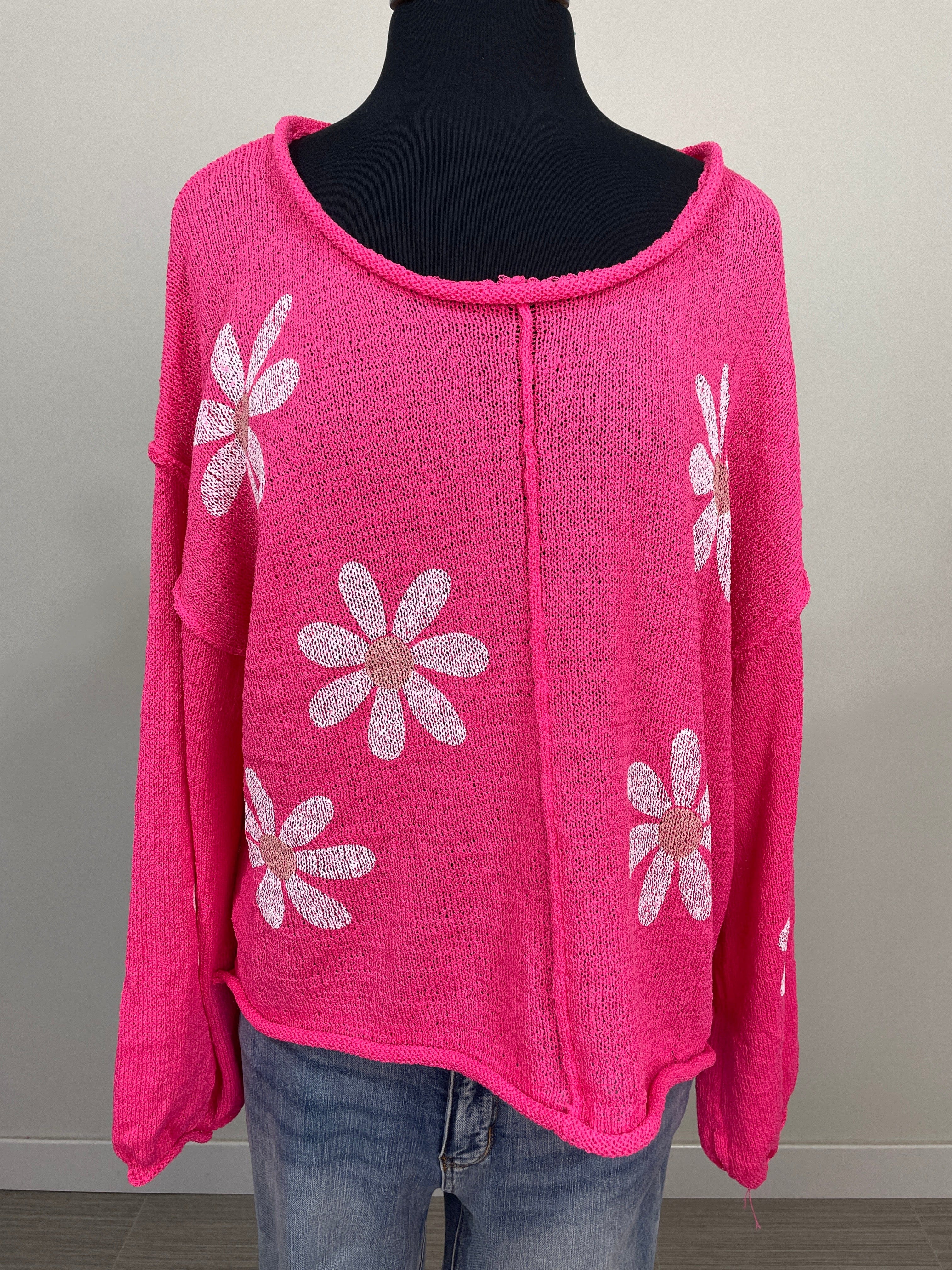Hot Pink Daisy Sweater