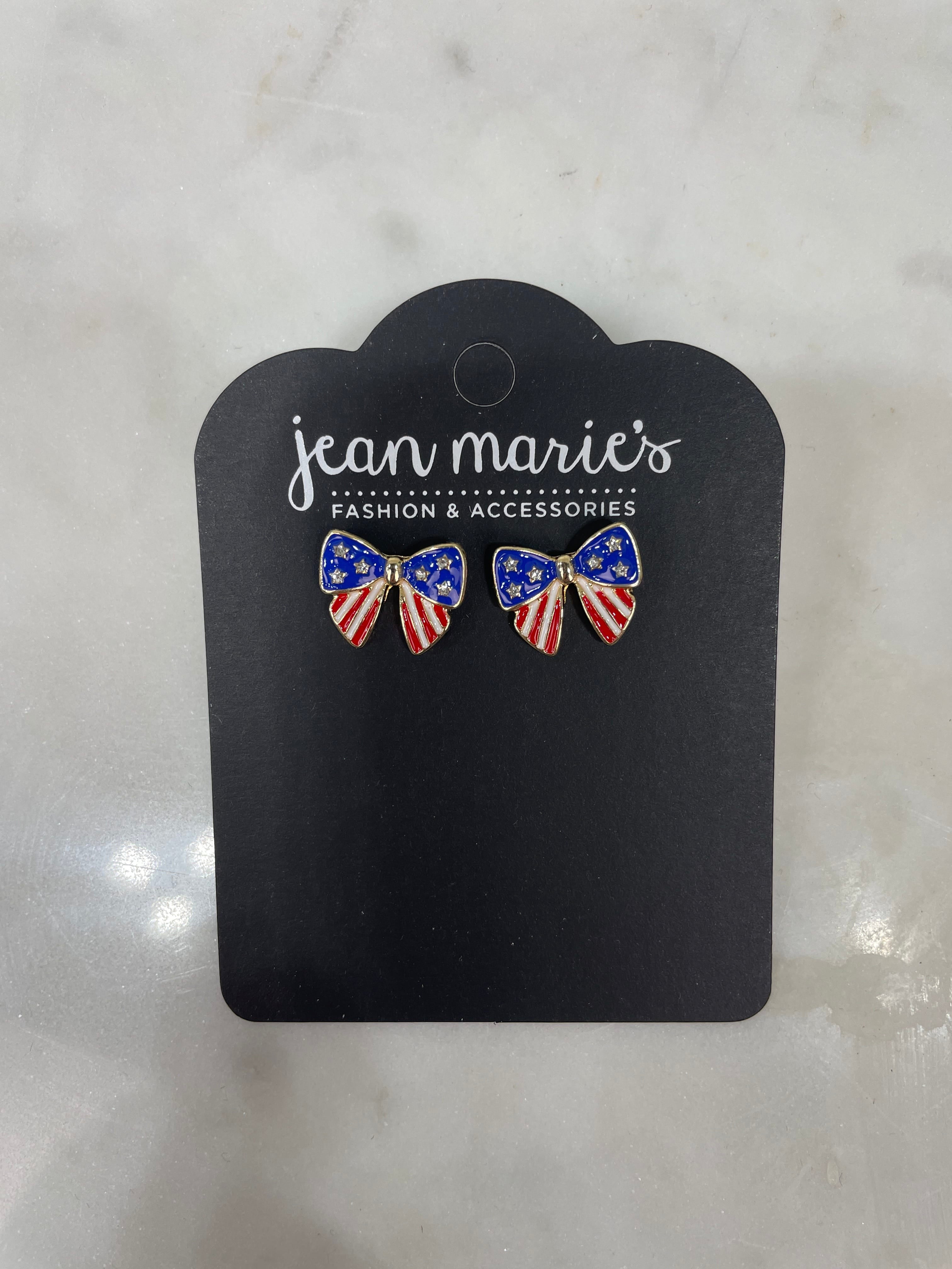 Red, White & Blue Bow Stud Earrings
