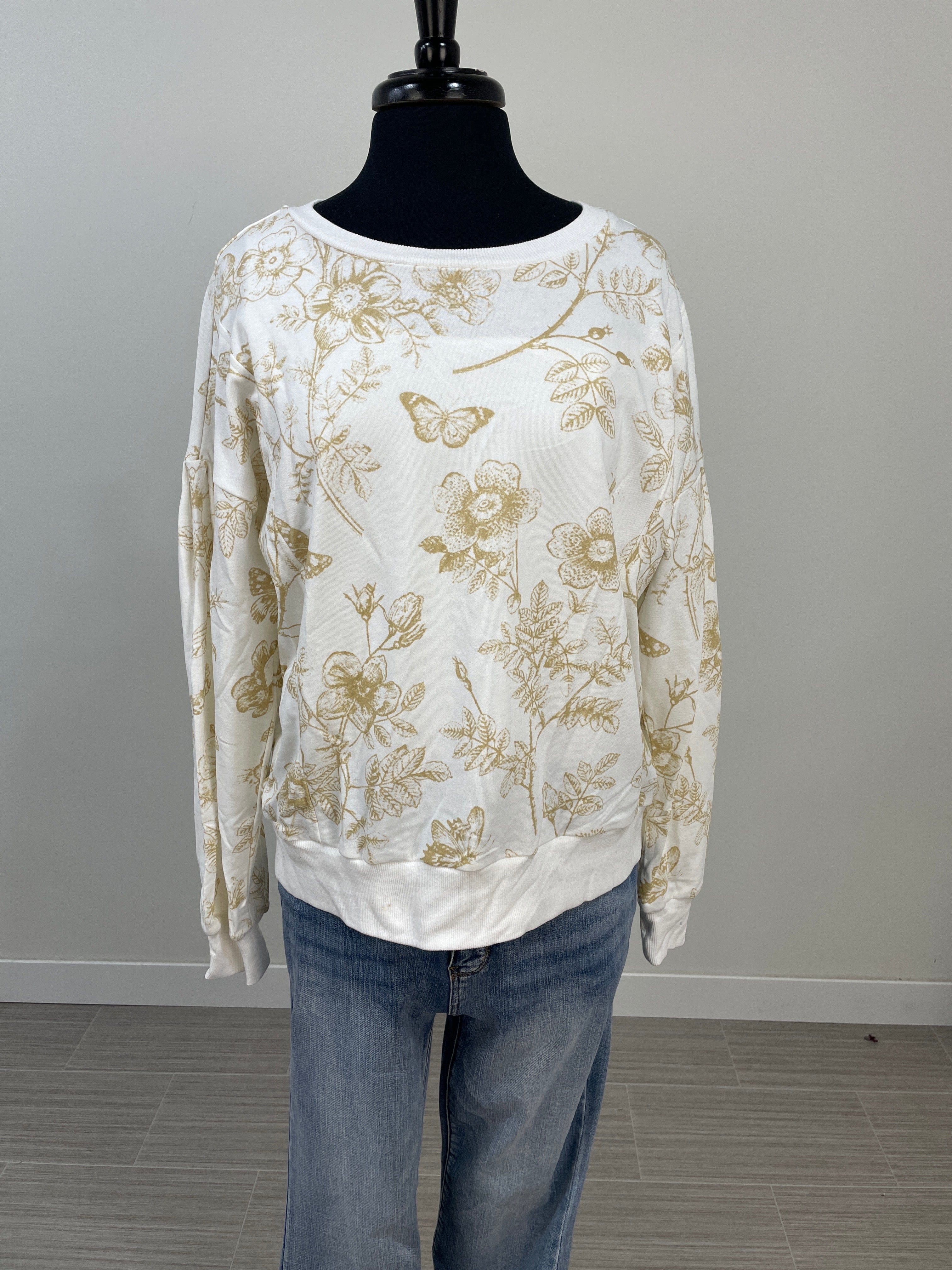 White & Gold Floral Pullover
