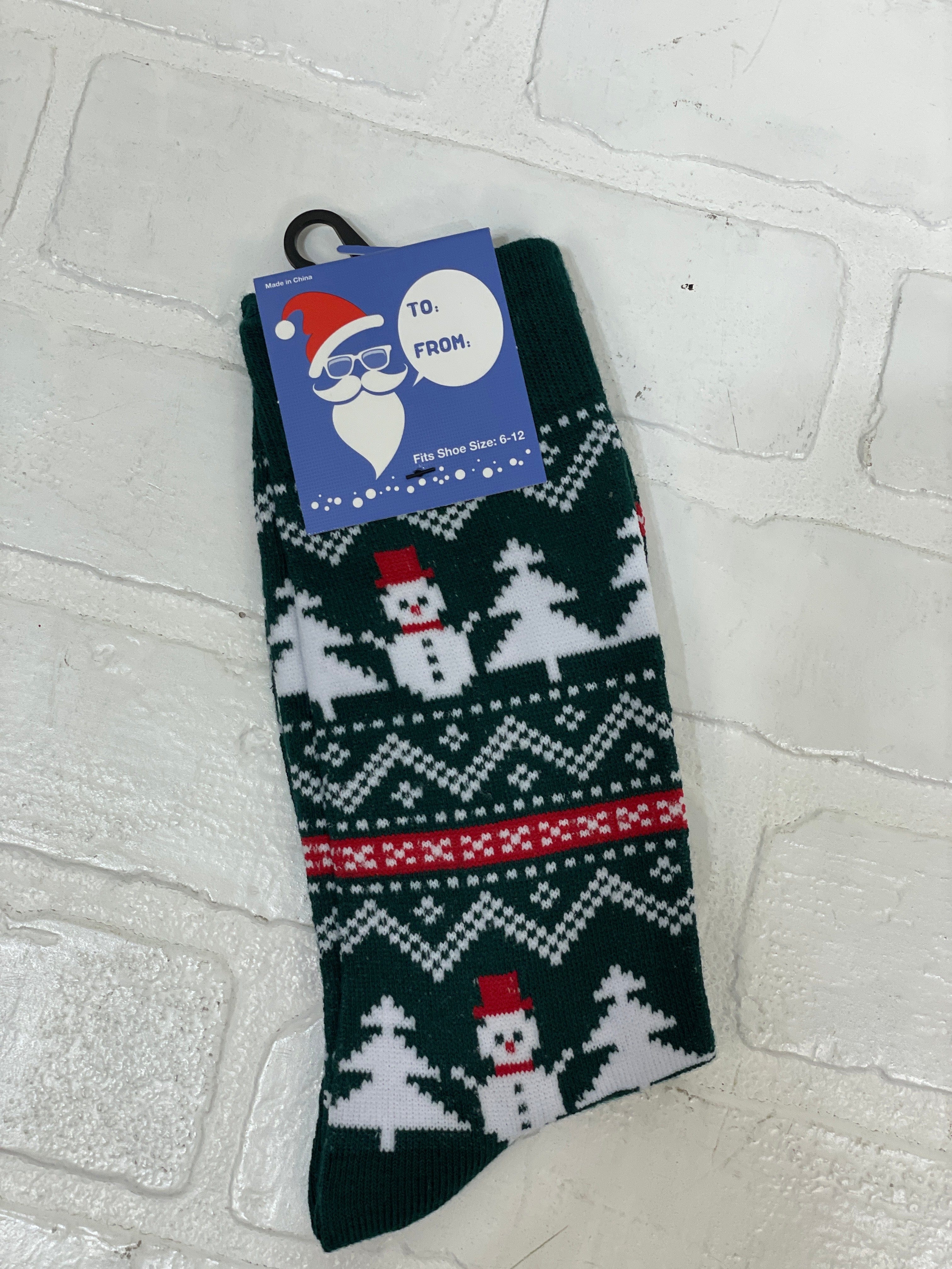 Green & Snowmen Men's Socks