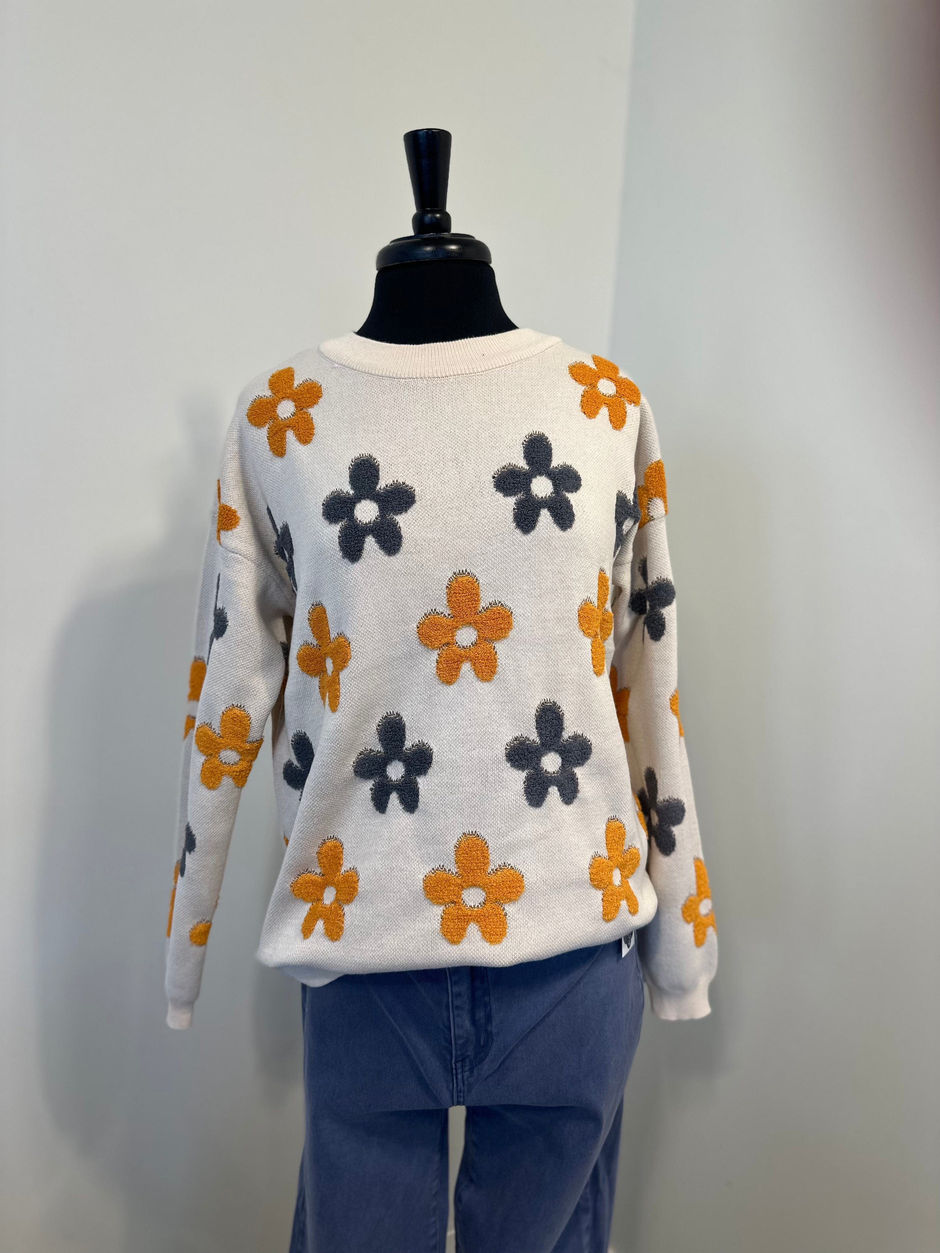 Yellow & Grey Daisy Jaquard Sweater Pullover