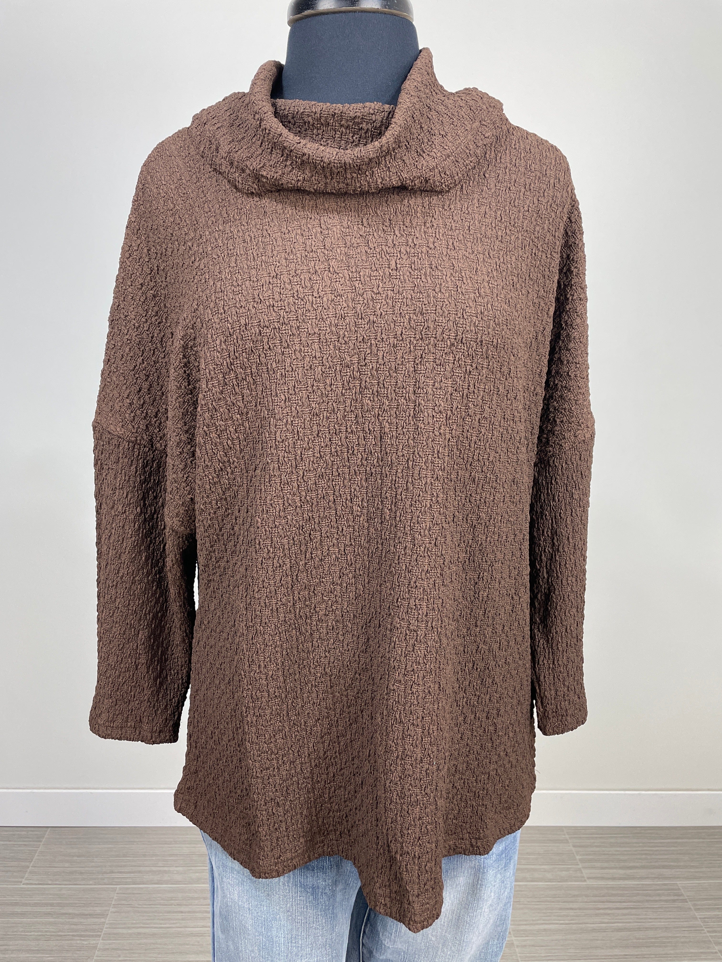 Mocha Texture Cowl Neck Top