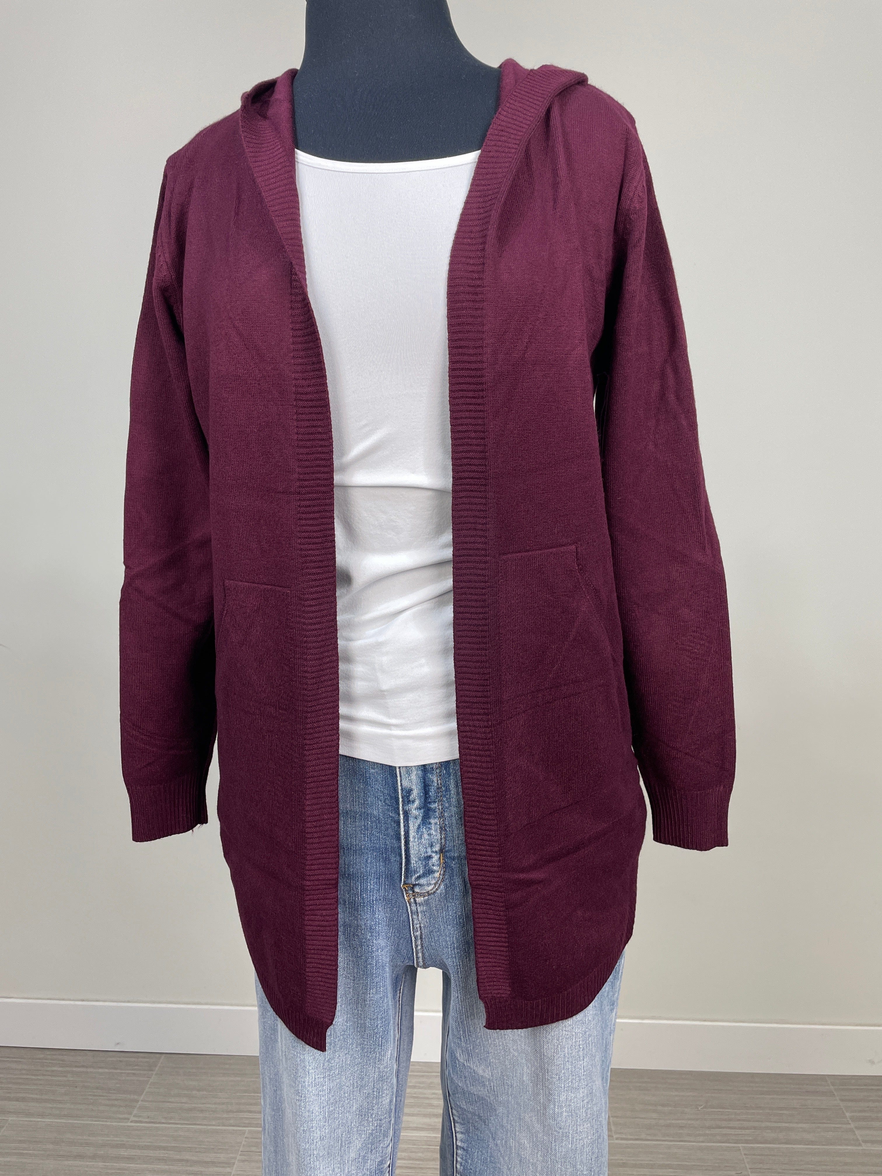 Wine Hooded Cardigan