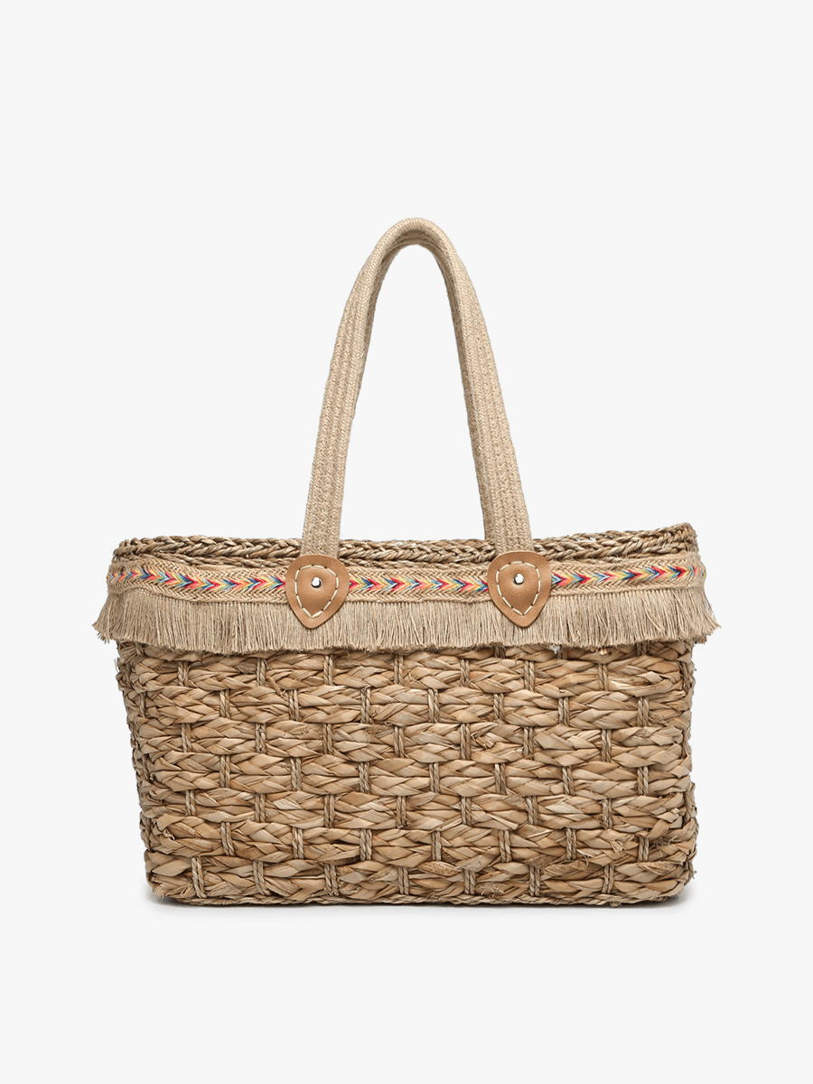 Marlee Seagrass Tote w/ Fringe & Woven Handles: Natural
