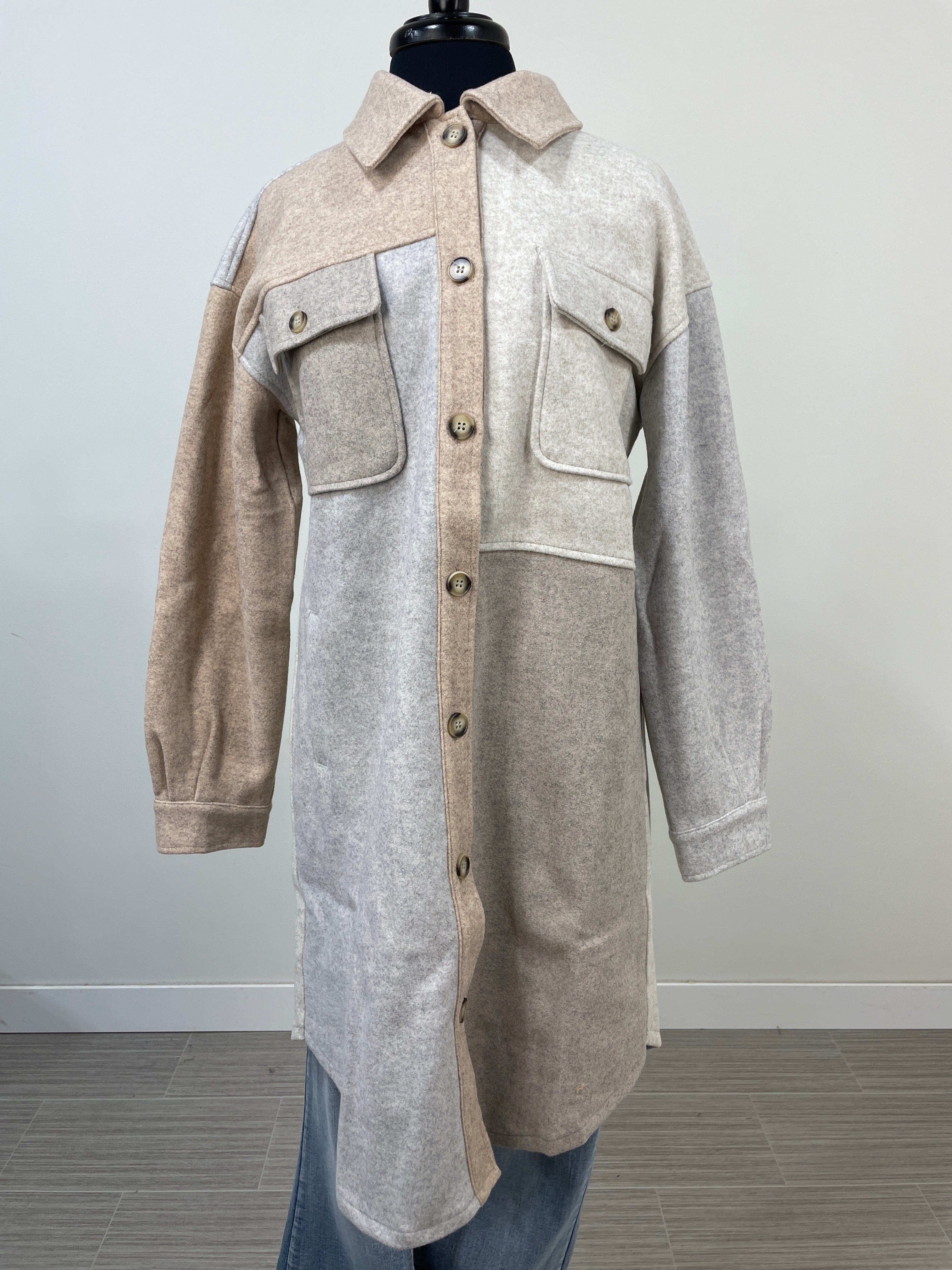 Latte Colorblock Long Shacket