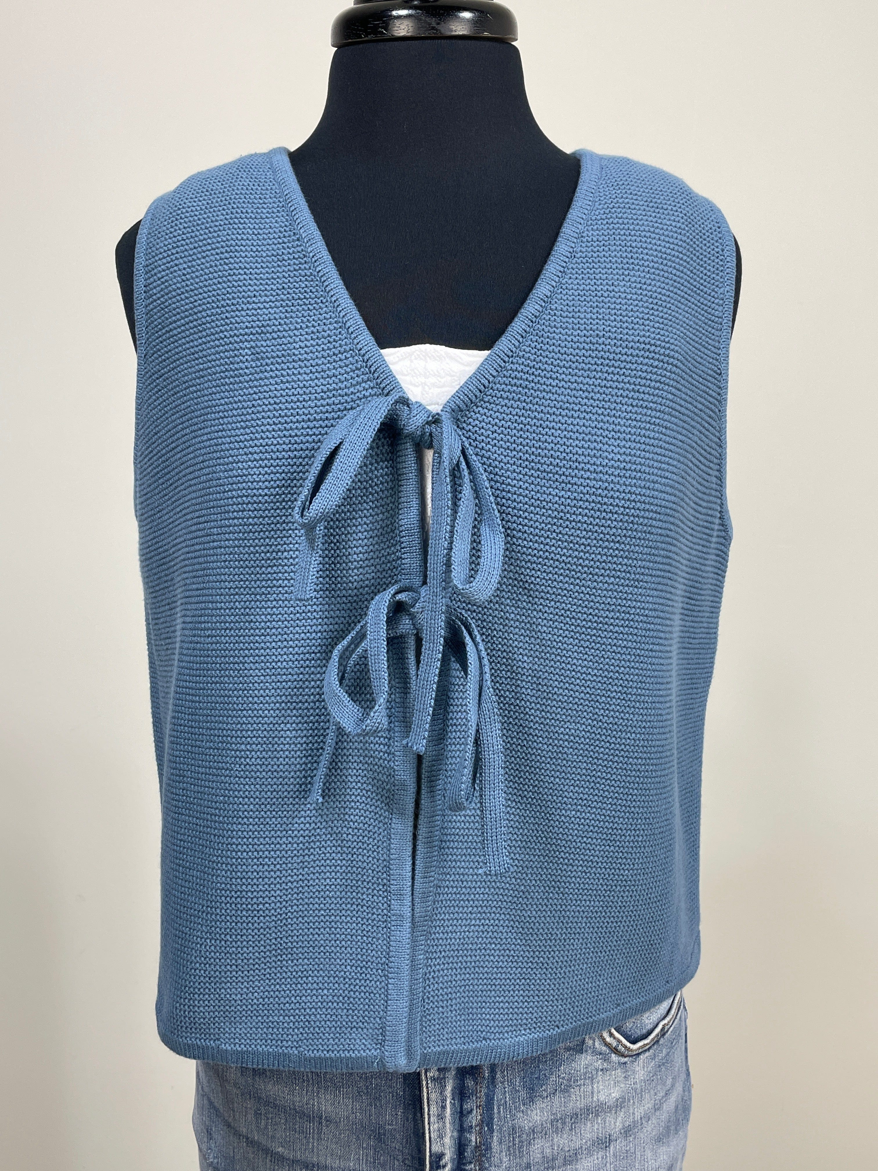 Dusty Blue Tie Front Sweater Vest