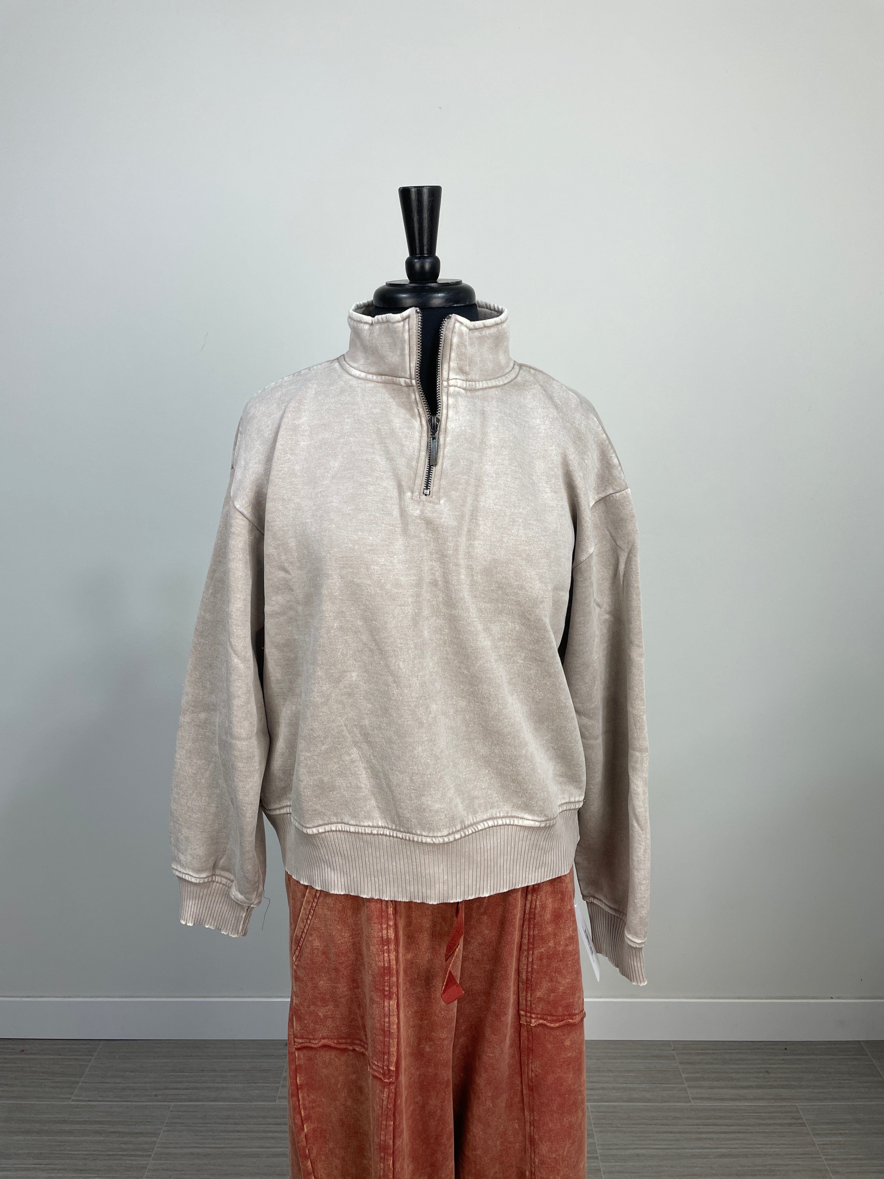 Ash Mocha Acid Wash 1/4 Zip Fleece