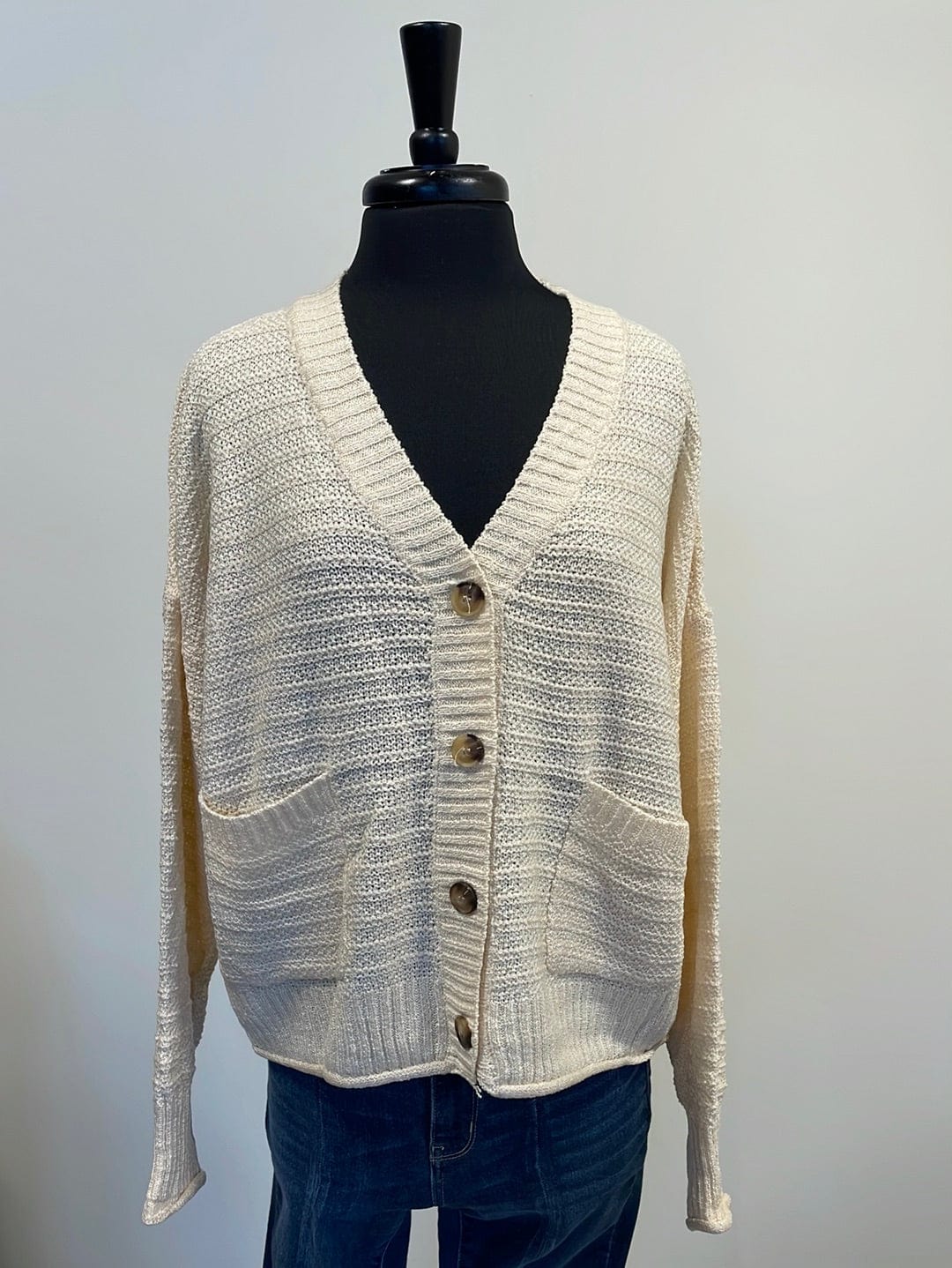 Ivory Texture Button Cardigan