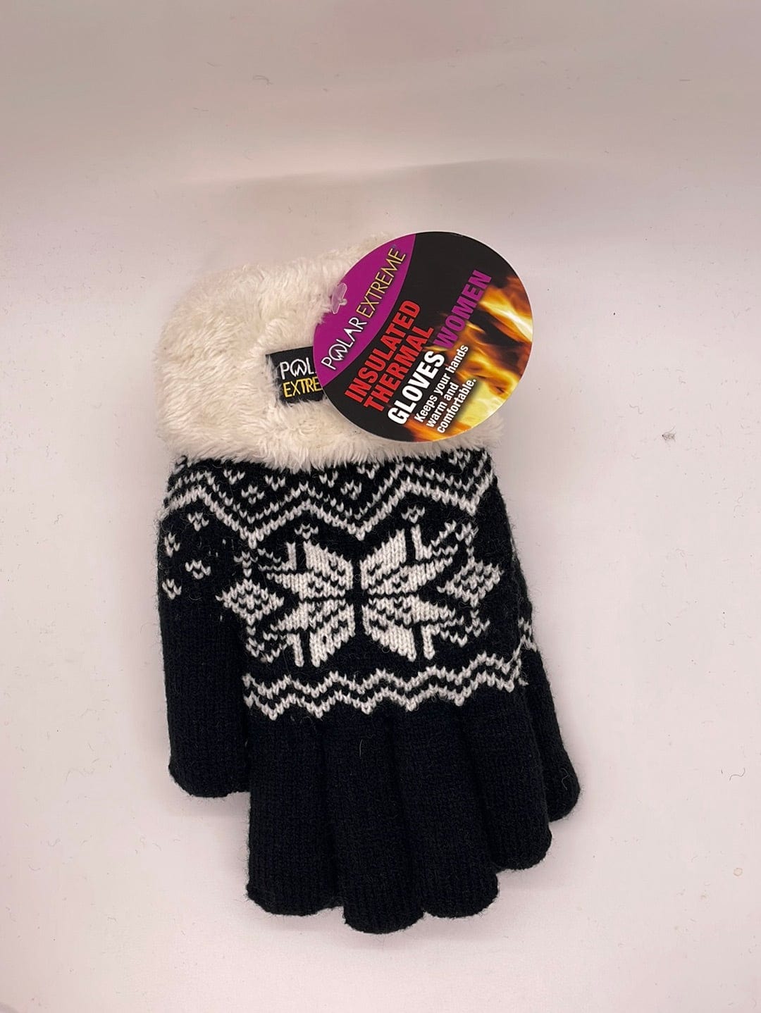 Polar Extreme Snowflake Black Fur Trim Gloves