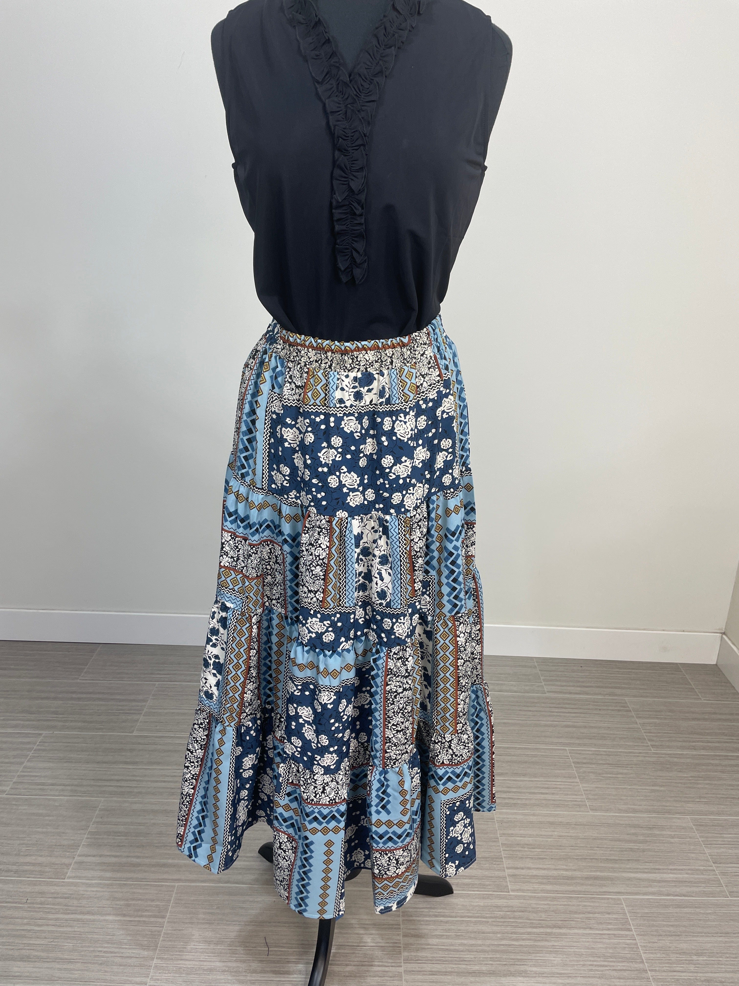 Blue Patchwork Maxi Skirt