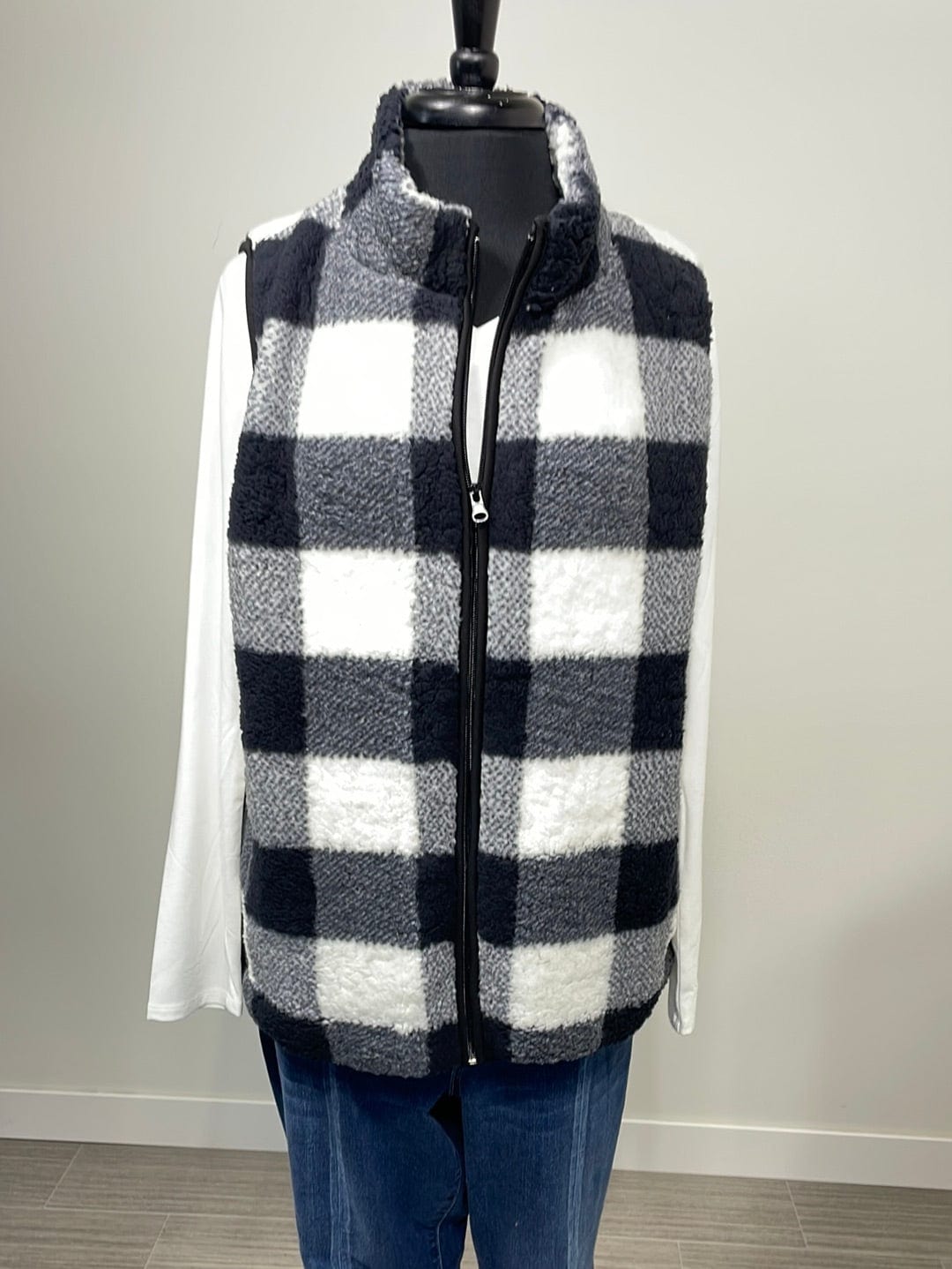Black & White Check Fuzzy Vest