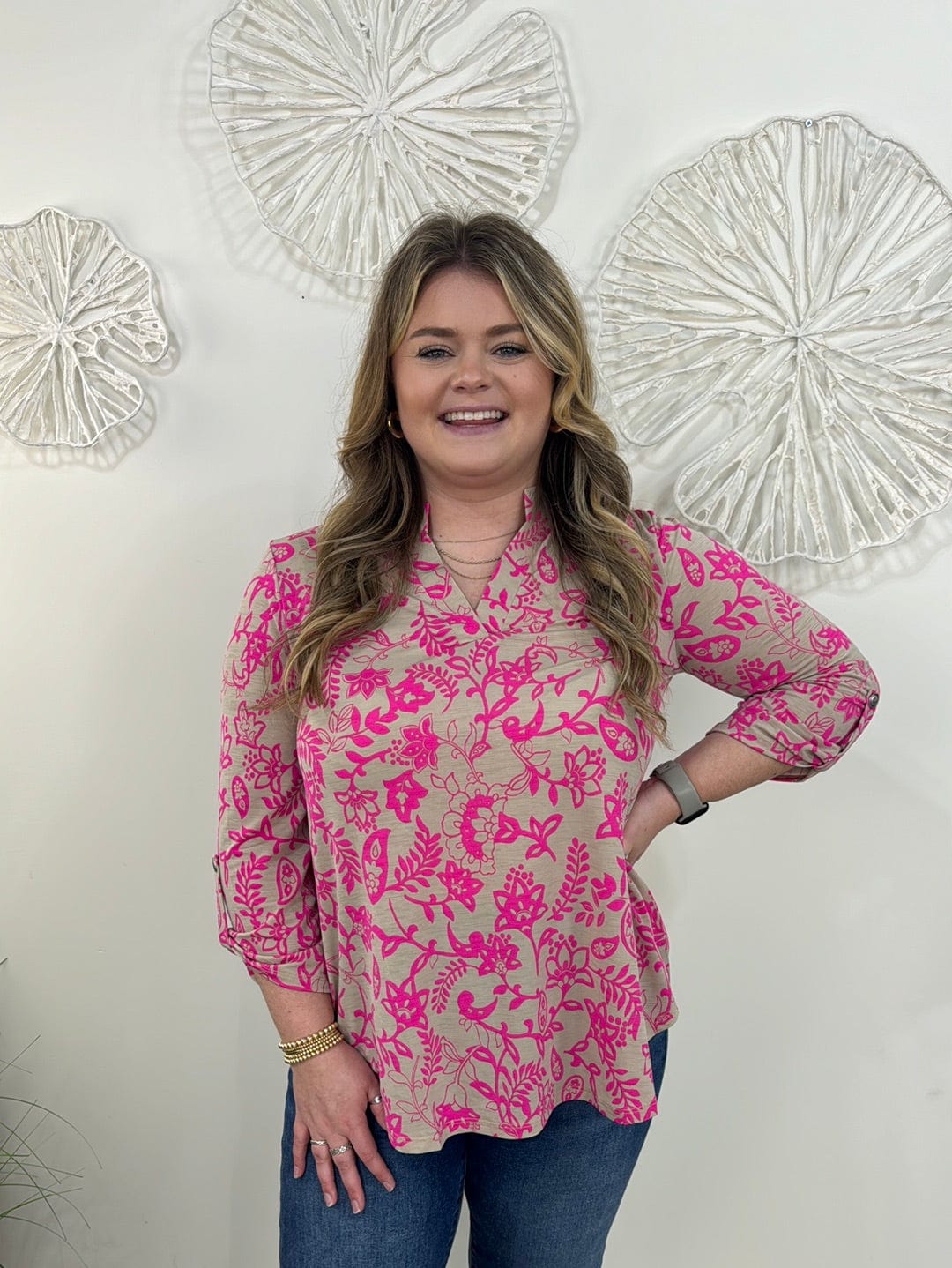 Pink & Sand Floral Lizzy Top