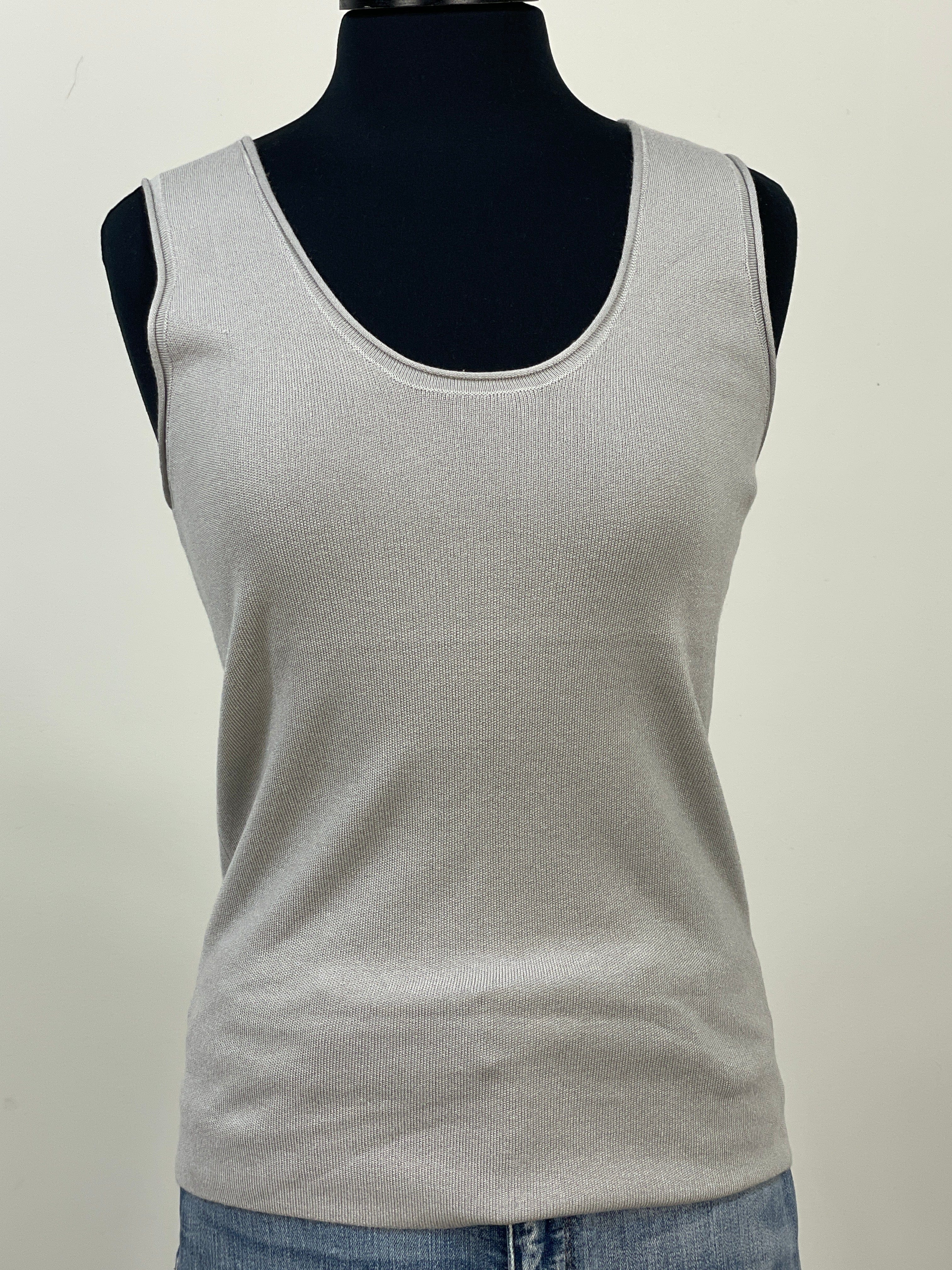 Silver Scoop Neck Sleeveless Top