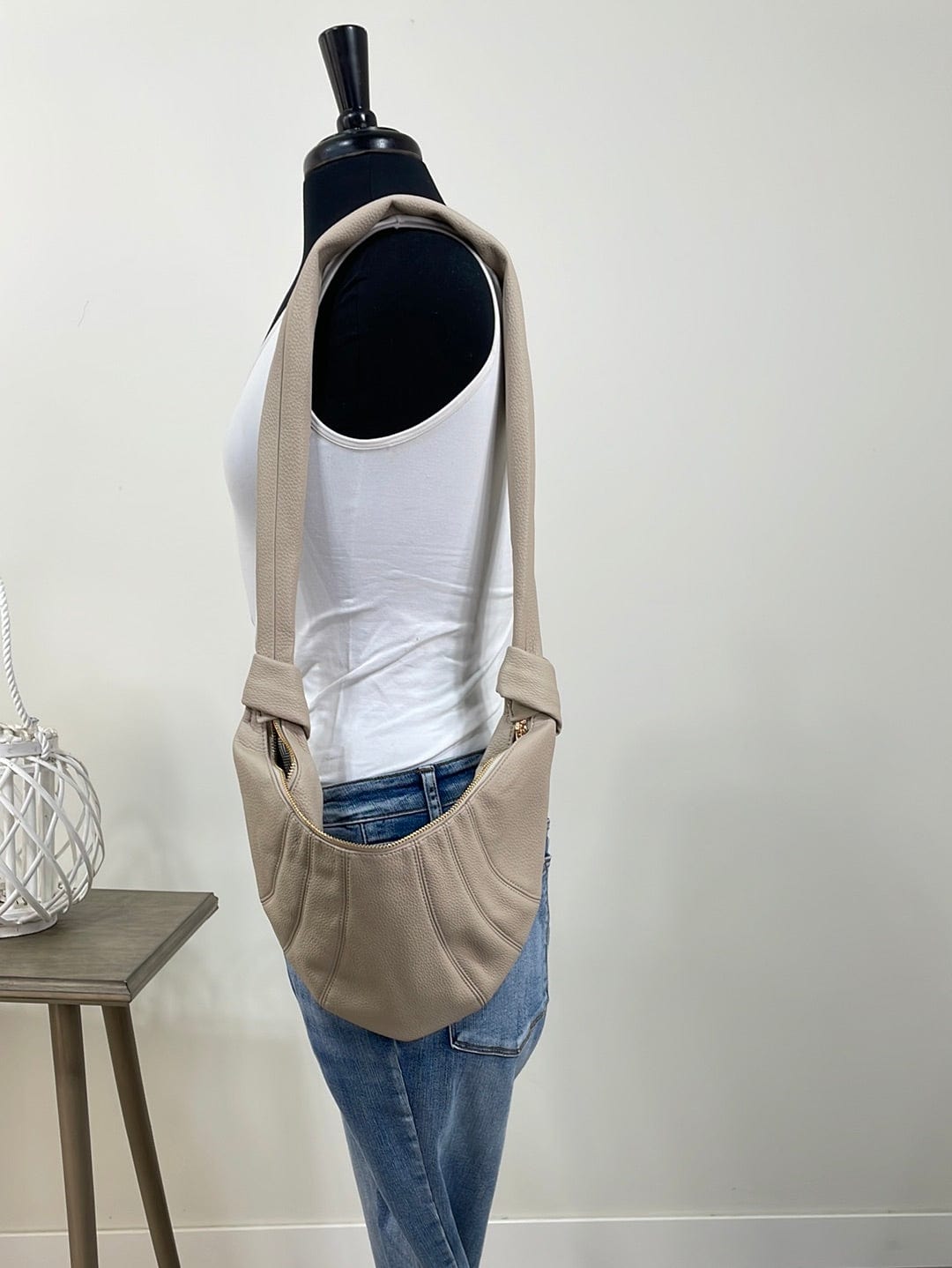 Taupe Stitched Detail Shoulder Bag