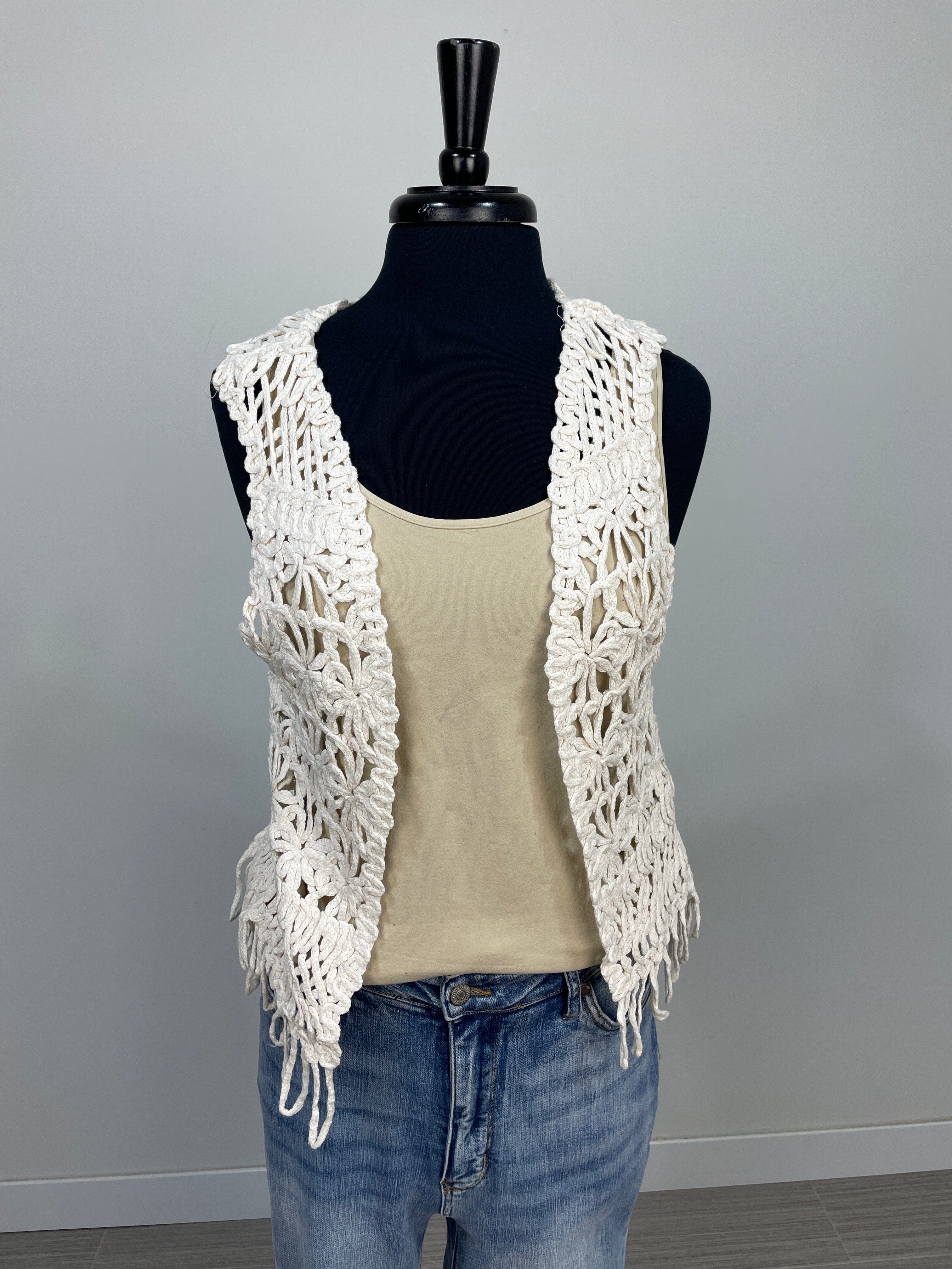 Beige Crochet Vest OS