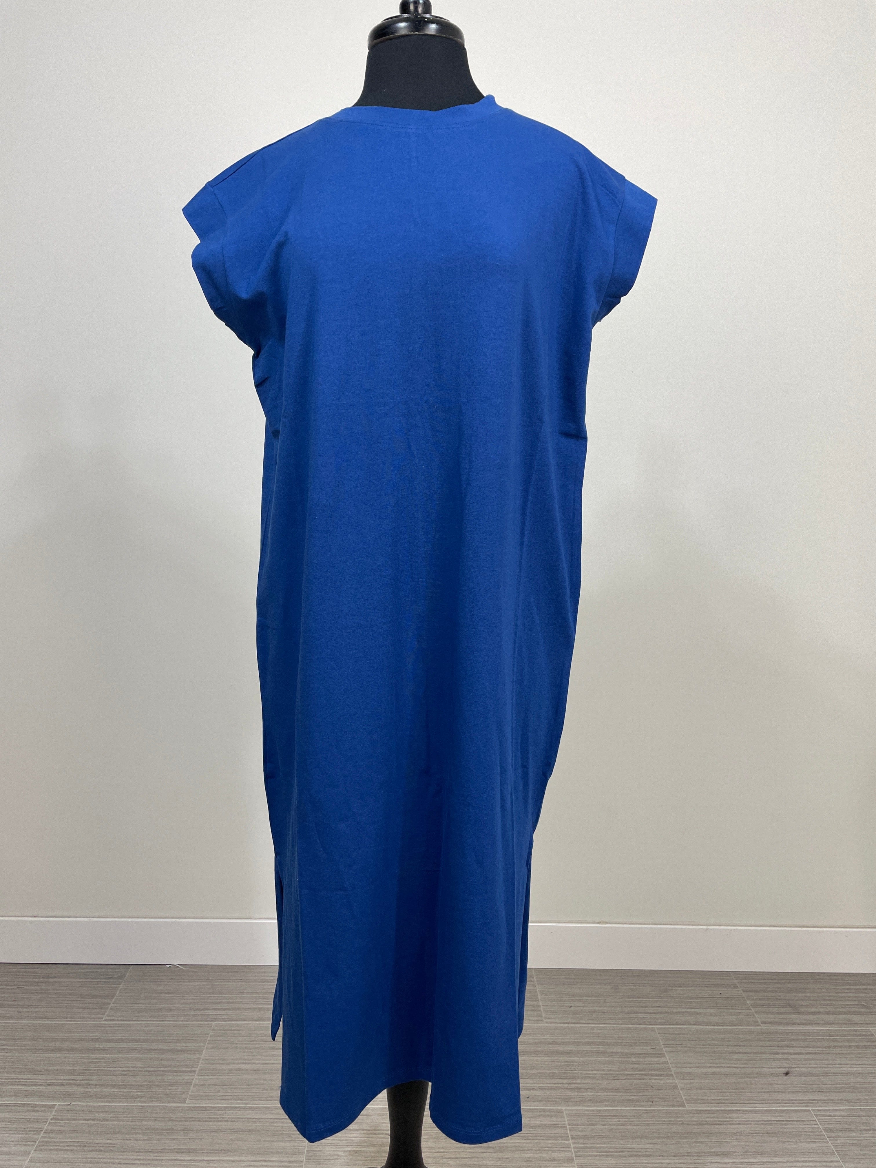 Navy Round Neck Short Sleeve Midi Dress
