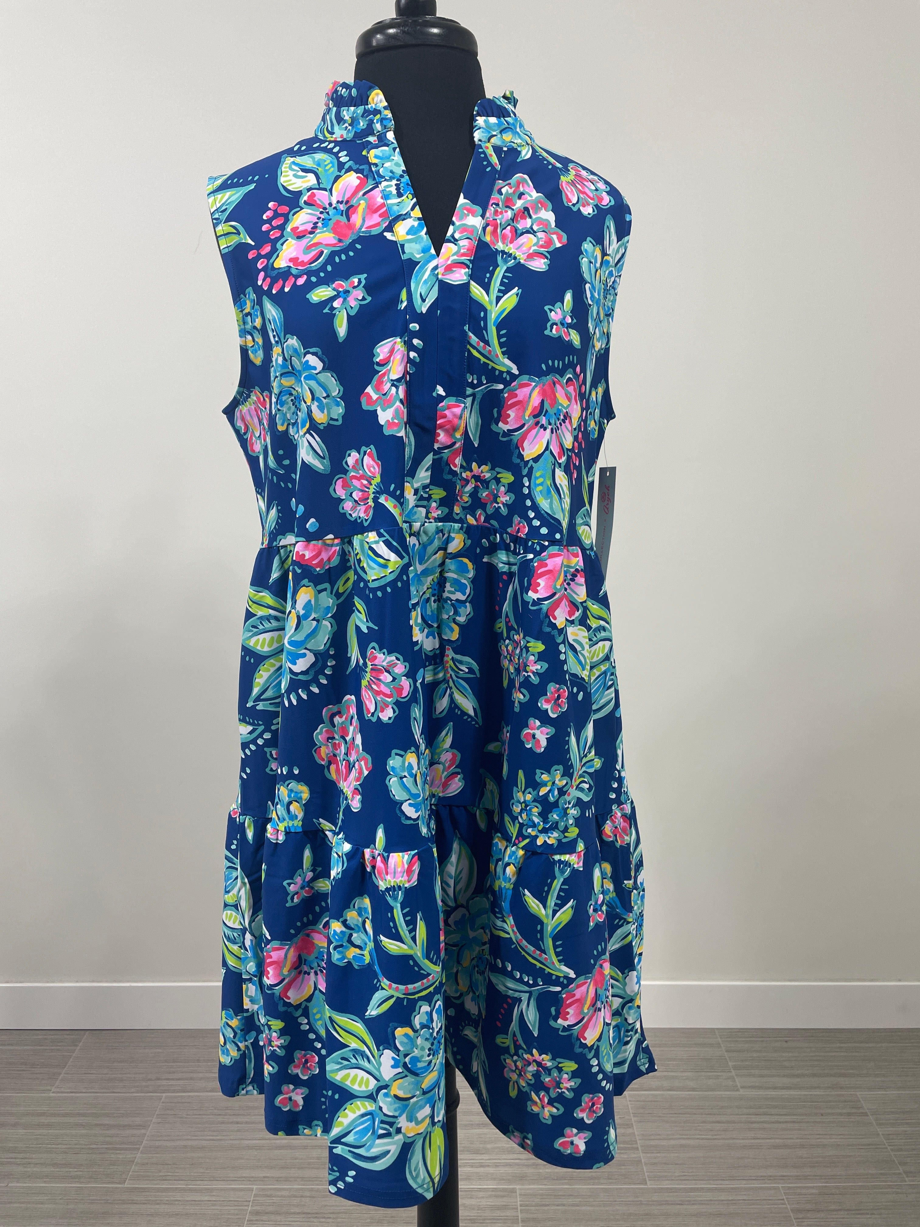 Navy Garden Tiered Ruffle Dress