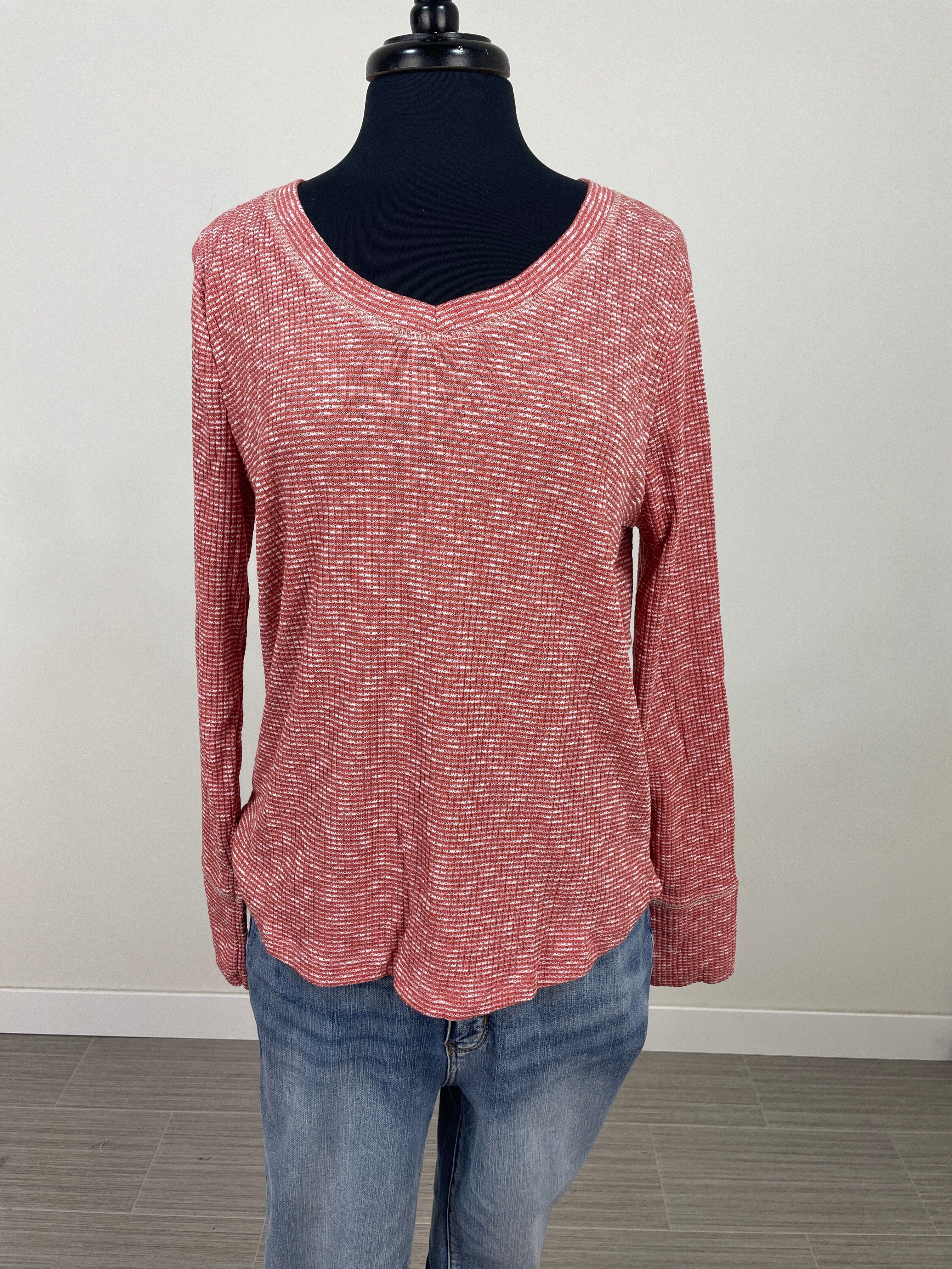 Rust Exposed Stitching Knit Top