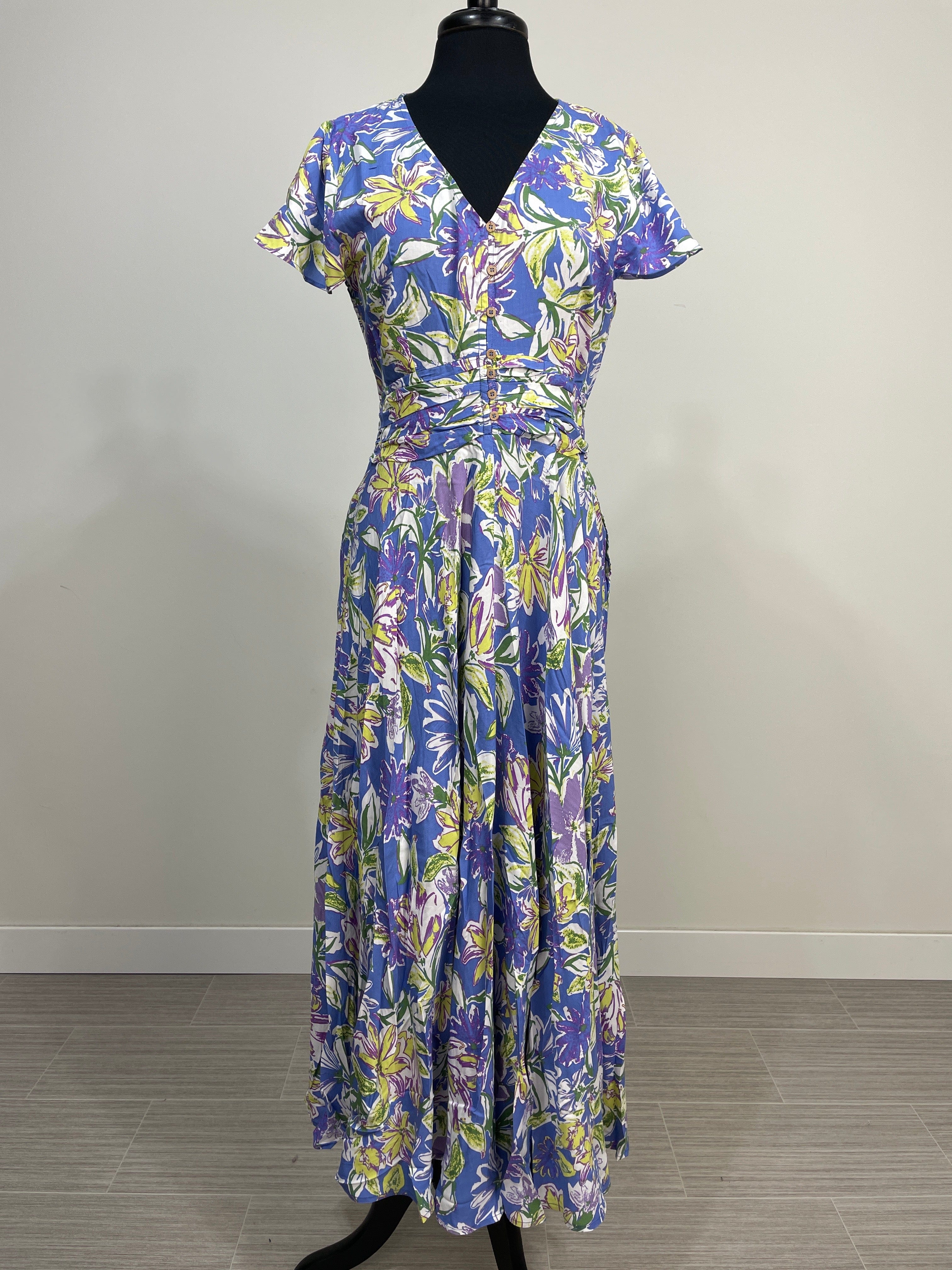 Lilac Floral Pleated Waist Maxi Dress