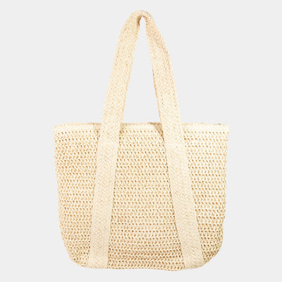 Straw Knit Zipper Tote Bag
