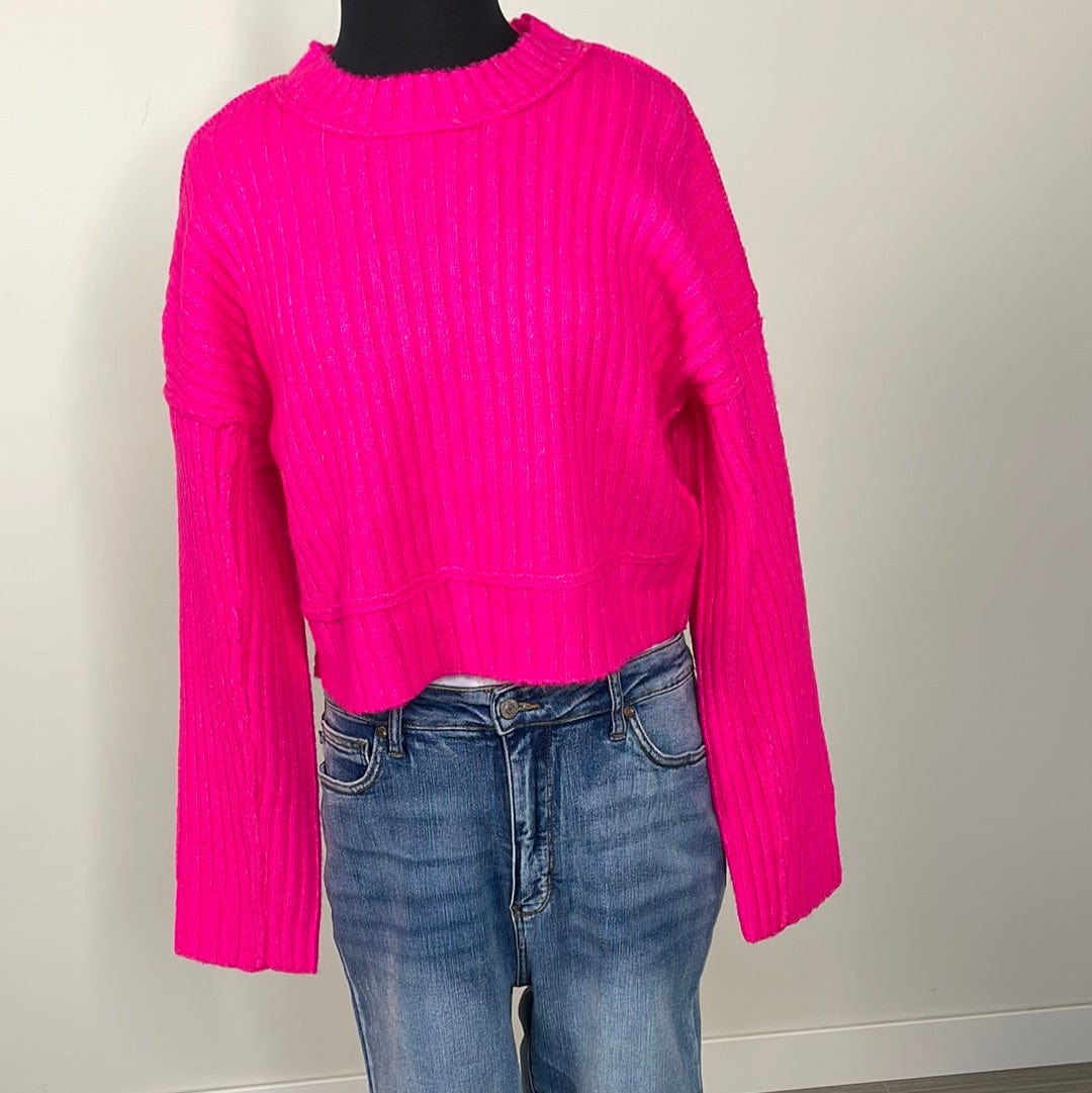 Pink Cropped Ribbed Sweater